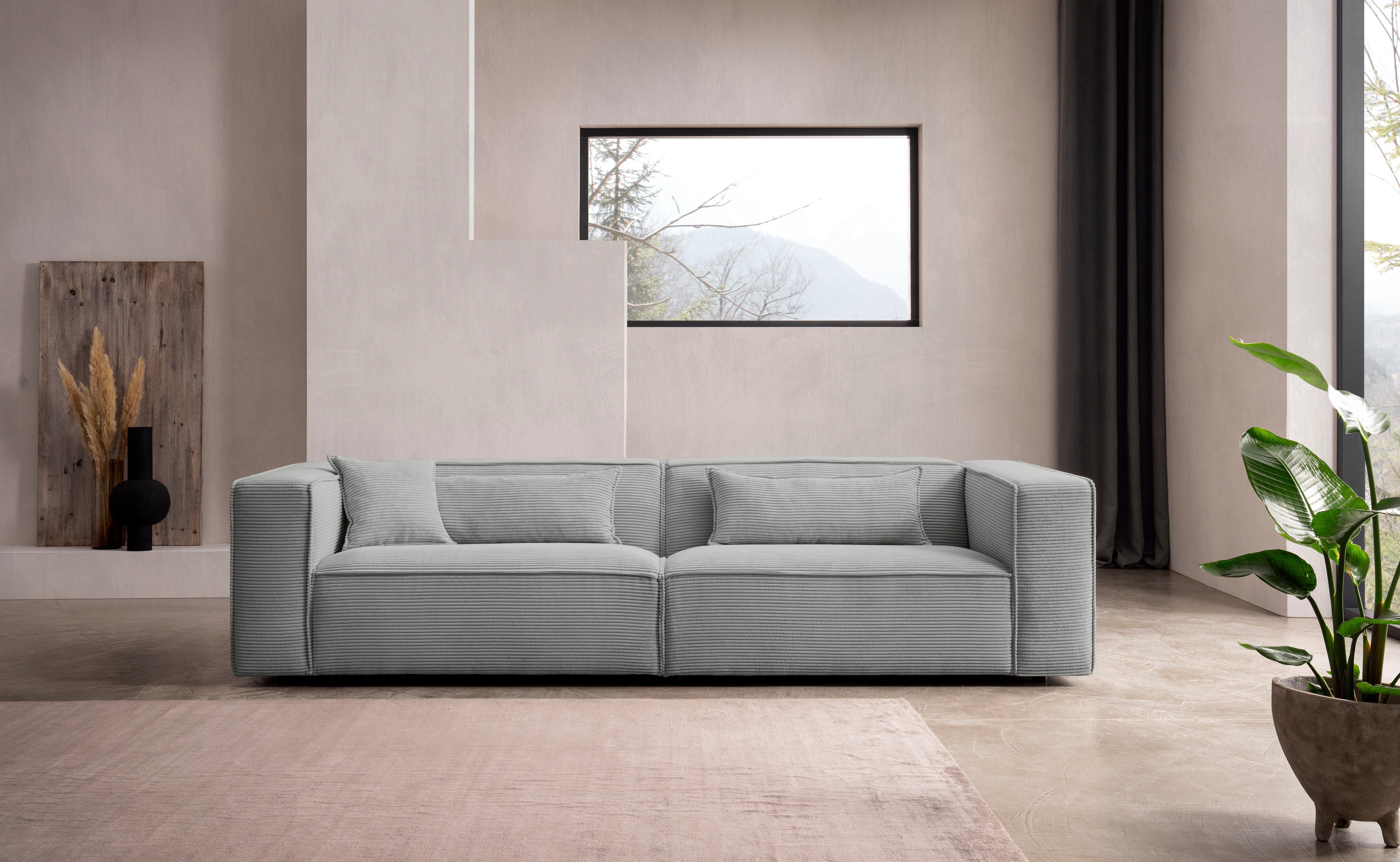 LeGer Home by Lena Gercke 3-Sitzer PIARA, Couch mit Kedernaht, Sofa in Cord, Leinenoptik o. Strukturstoff, schwarze Füße, bequemer Sitzkomfort