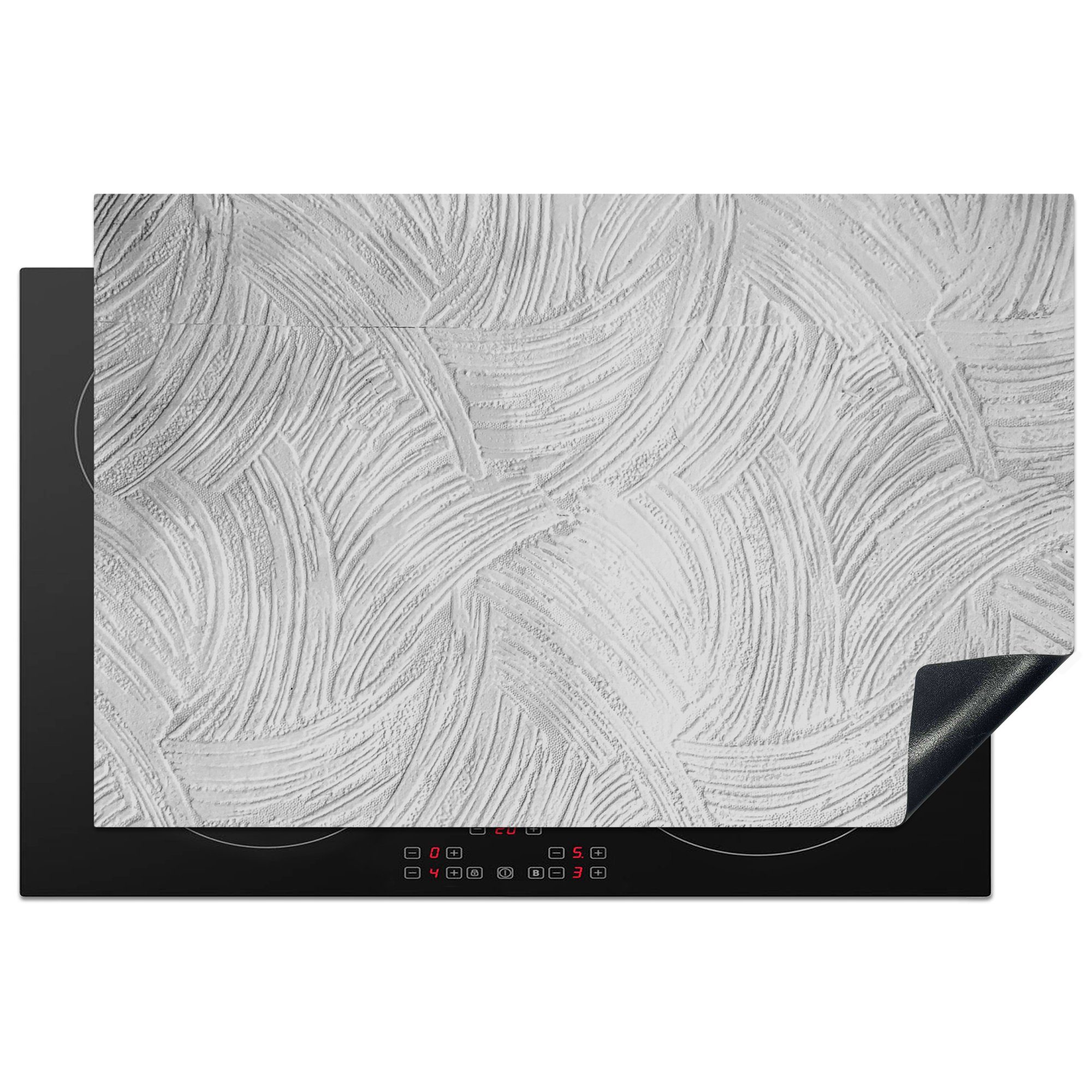MuchoWow Herdblende-/Abdeckplatte Weiß - Muster - Stein - Beton, Vinyl, (1 tlg), 81x52 cm, Induktionskochfeld Schutz für die küche, Ceranfeldabdeckung