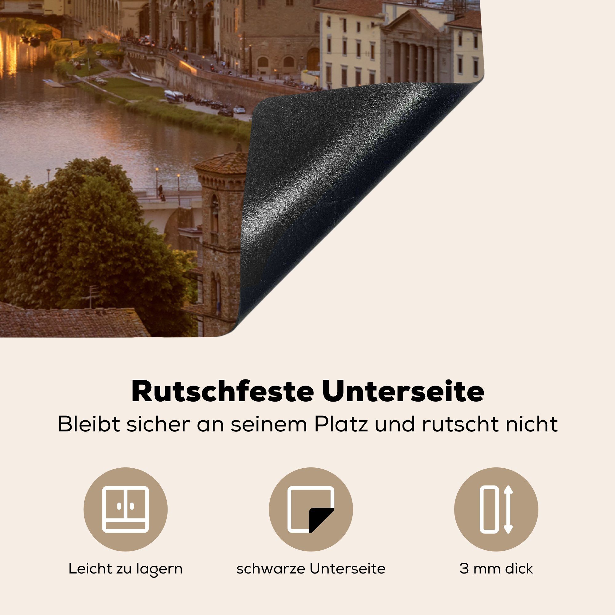 (1 cm, Licht, tlg), für Ceranfeldabdeckung Brücke die Vinyl, 81x52 Schutz Herdblende-/Abdeckplatte MuchoWow küche, - - Induktionskochfeld Florenz