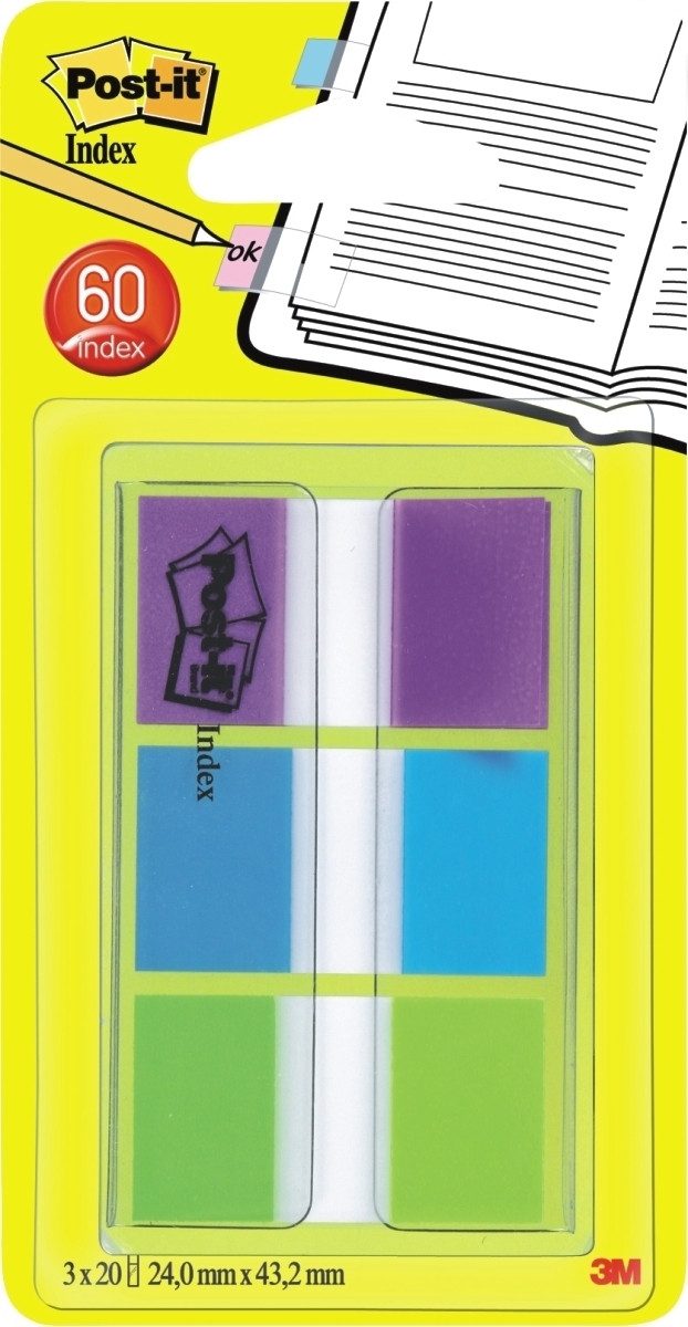 Post-it Notes Haftnotizblock Haftstreifen Index 680 im transparenten Spender 3x20 Streifen