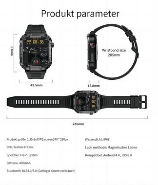 Makibes MK66 Smartwatch (1.85 Zoll), Trinkwasser Erinnerung, Blutdrucküberwachung, Damen Herren Smartwatch