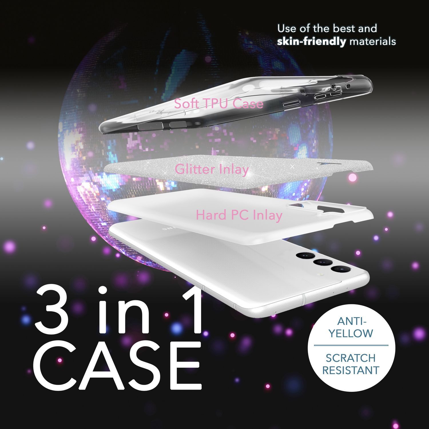 Nalia Smartphone-Hülle Samsung Galaxy S23 Plus 16,8 cm (6,6 Zoll), Glitzer Silikon Hülle / 2x Displayschutz / Innen Verstärkt / Stoßfest