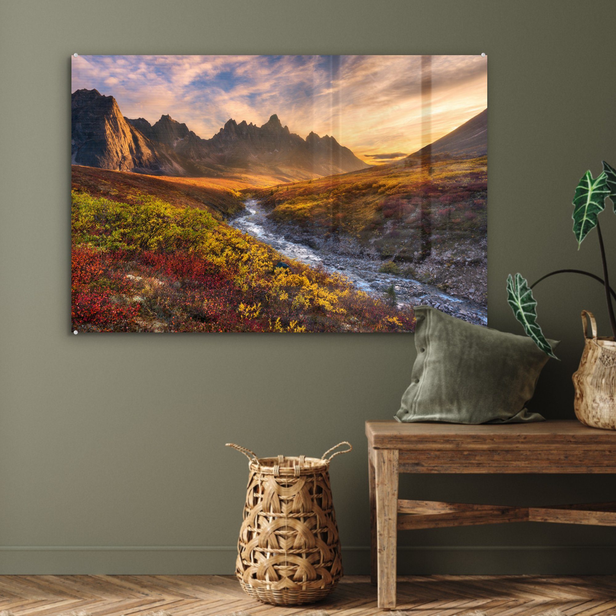 MuchoWow Acrylglasbild Sonnenuntergang in der Schlafzimmer & Tundra, St), Wohnzimmer Acrylglasbilder (1