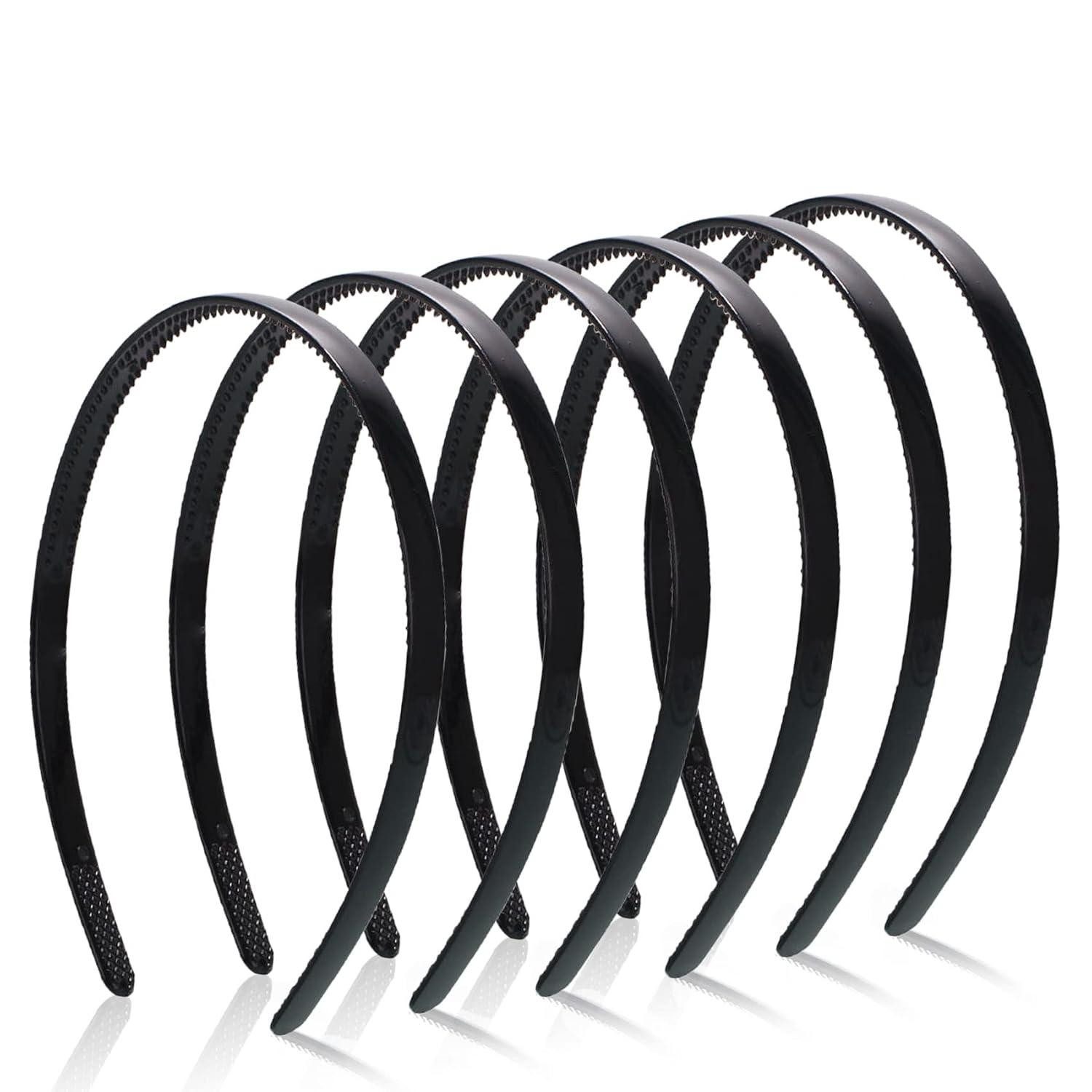 Haarreif 6er Set Kunststoff Stirnbänder mit Zähnen, dünn, Schwarz 8 mm - DIY