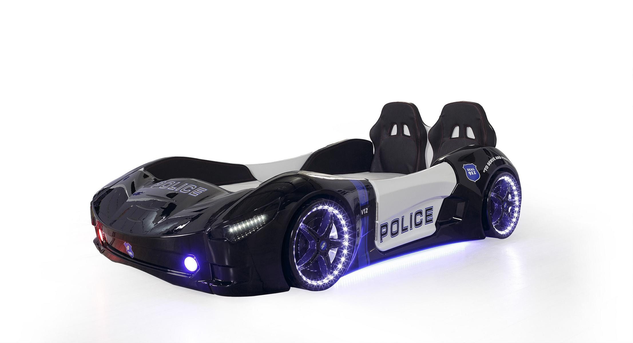JVmoebel Autobett Rennwagen Bett in Schwarz mit integrierter Beleuchtung aus Holz (1-tlg)