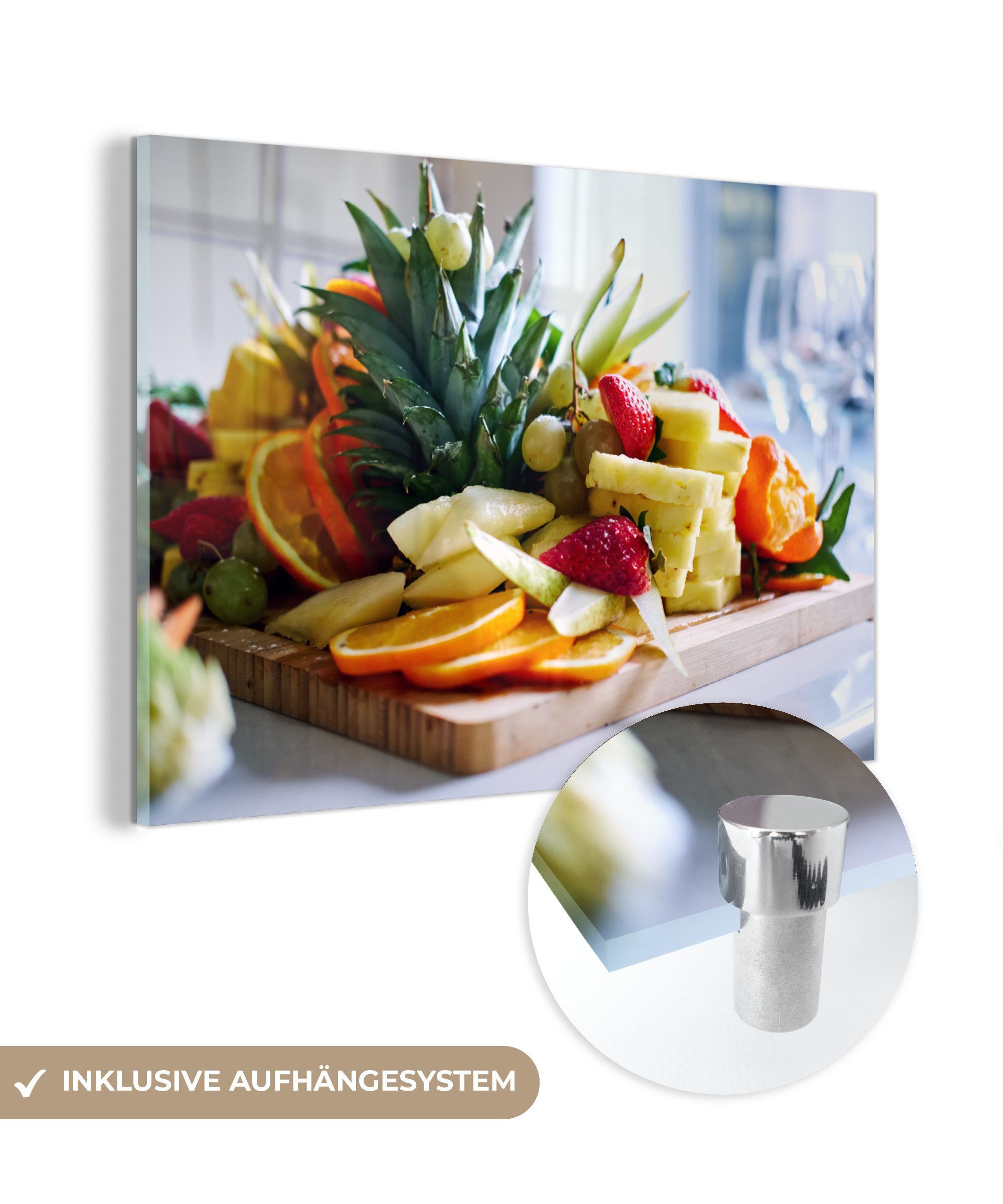MuchoWow Acrylglasbild Schneidebrett - Obst - Lebensmittel, (1 St), Acrylglasbilder Wohnzimmer & Schlafzimmer