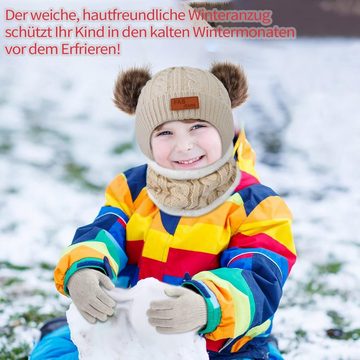 Daisred Schlupfmütze Kinder Winter warme Strickmütze, Halstuch, Handschuhe-Set