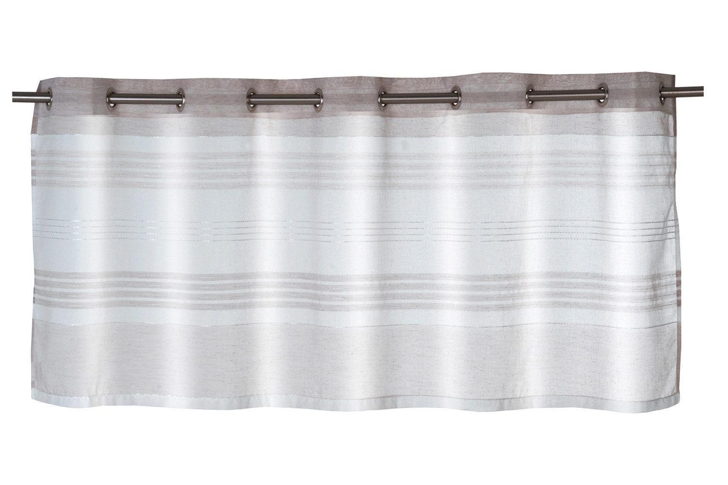 Home4You Scheibengardine, 140 x 50 cm, Taupe, Weiß, Polyester, (1 St), Ösen, halbtransparent, Polyester, Halbtransparent, Querstreifen