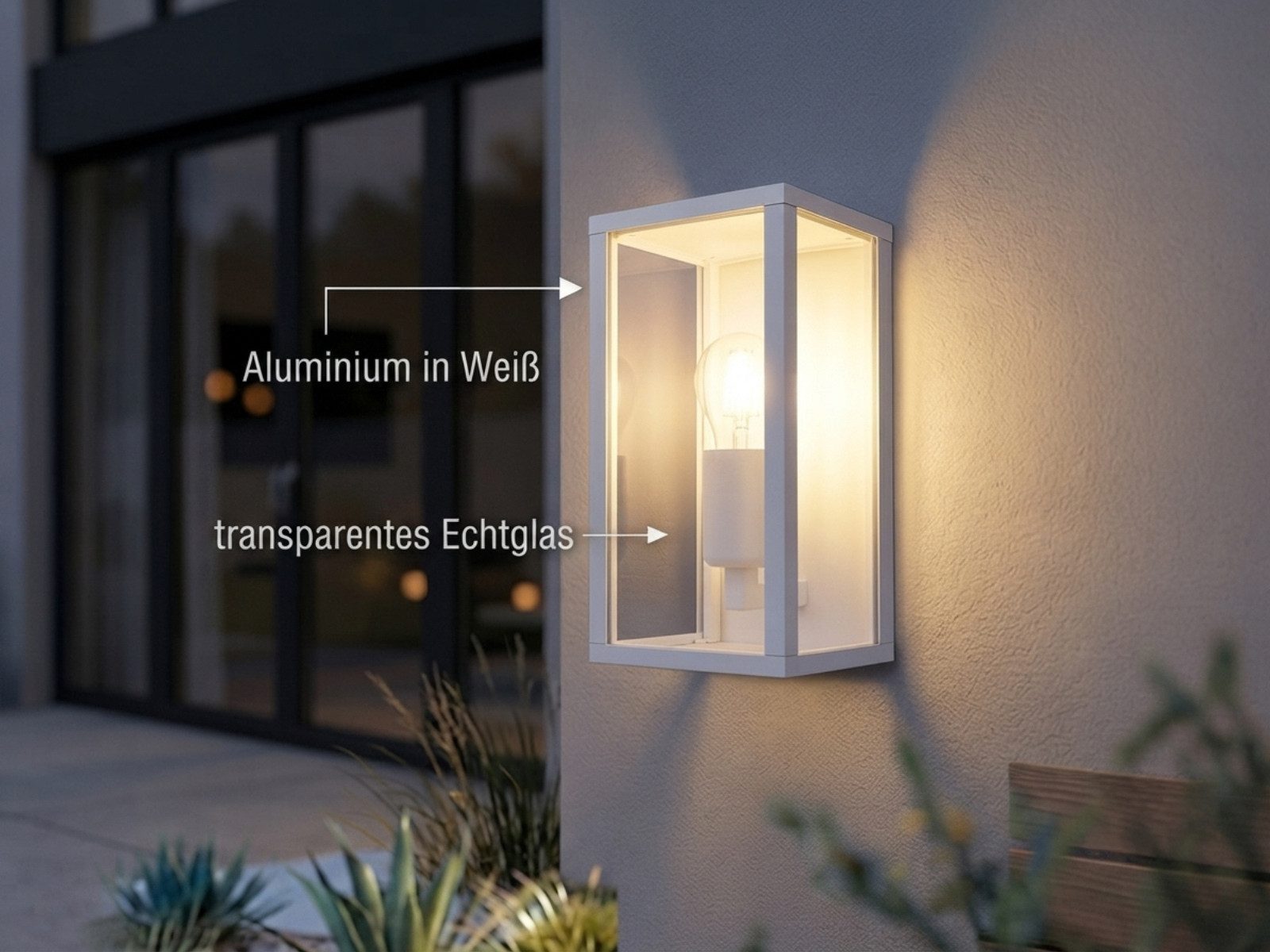 TRIO Leuchten LED Außen-Wandleuchte Aluminium Weiß mit Glas, Höhe 26cm, LED wechselbar, warmweiß, Wand Außenleuchte, Fassadenbeleuchtung Hauswand Haustür inkl. E27 LED