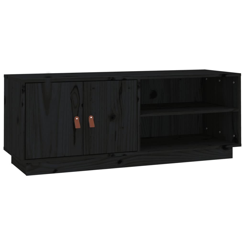 furnicato TV-Schrank Schwarz Kiefer 105x34x40 Massivholz cm