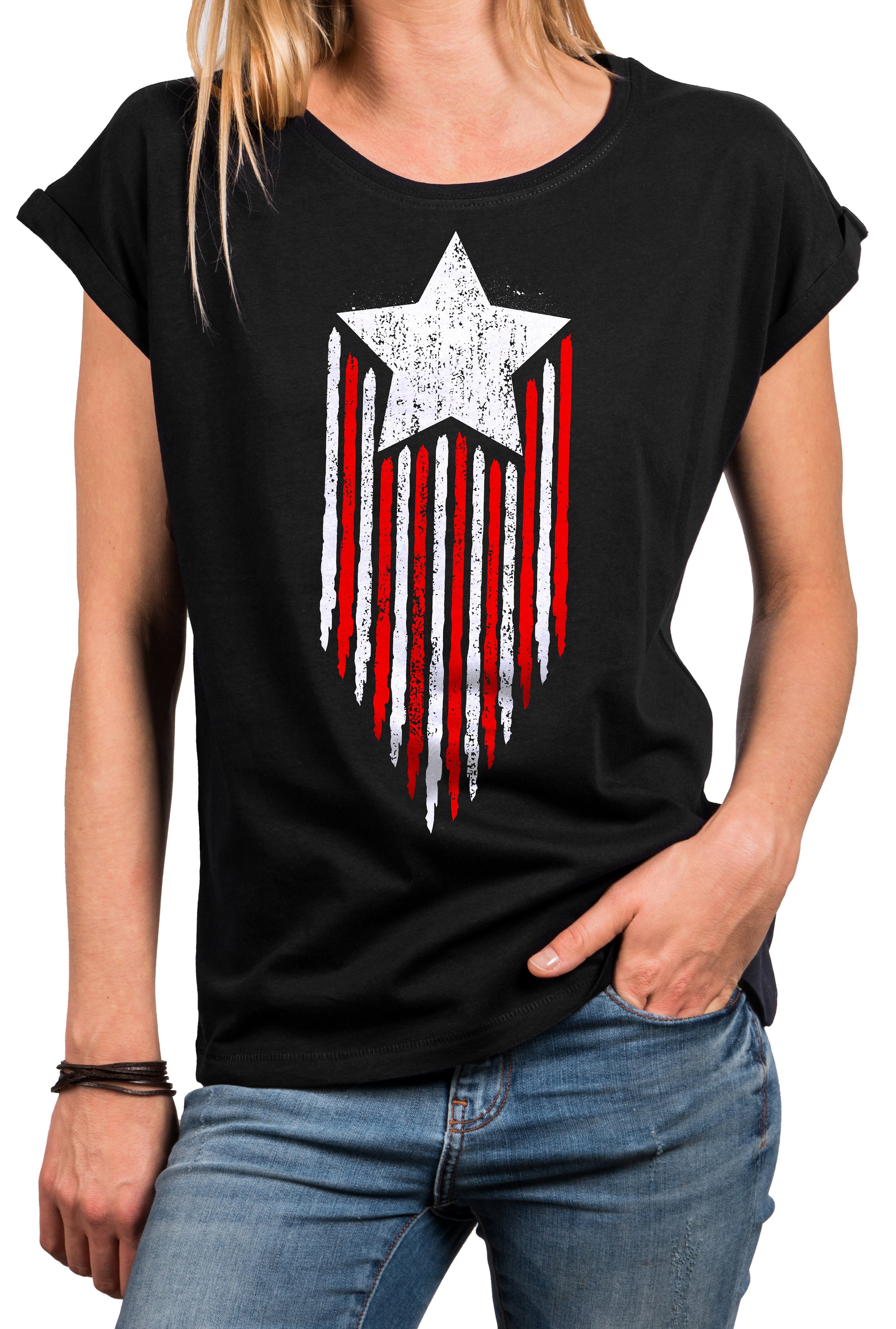 Print-Shirt Vintage Amerika Fahne amerikanische Flagge Damen Top