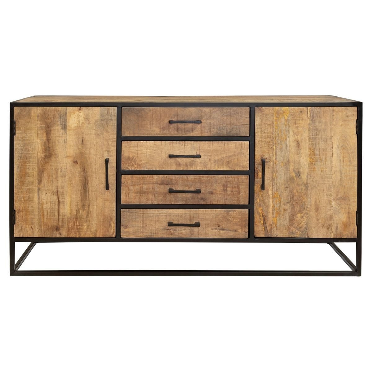 BENEDO MÖBEL Kommode DORA - aus Mangoholz mit 2 Türen & 4 Schubladen – Modernes Design, Mangoholz für Langlebigkeit – 210x75x45 cm oder 164x85x45 cm