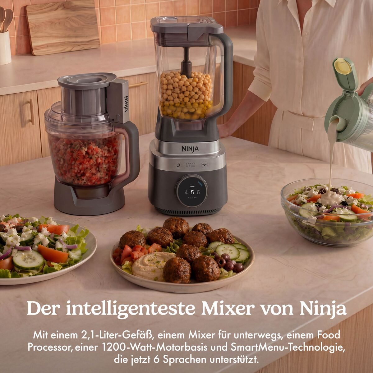 NINJA Standmixer LB401EUBK Ninja CrushBOSS 3-in-1-Küchensystem, Onyx, 1200 W, mit Food Processor und Becher Onyx