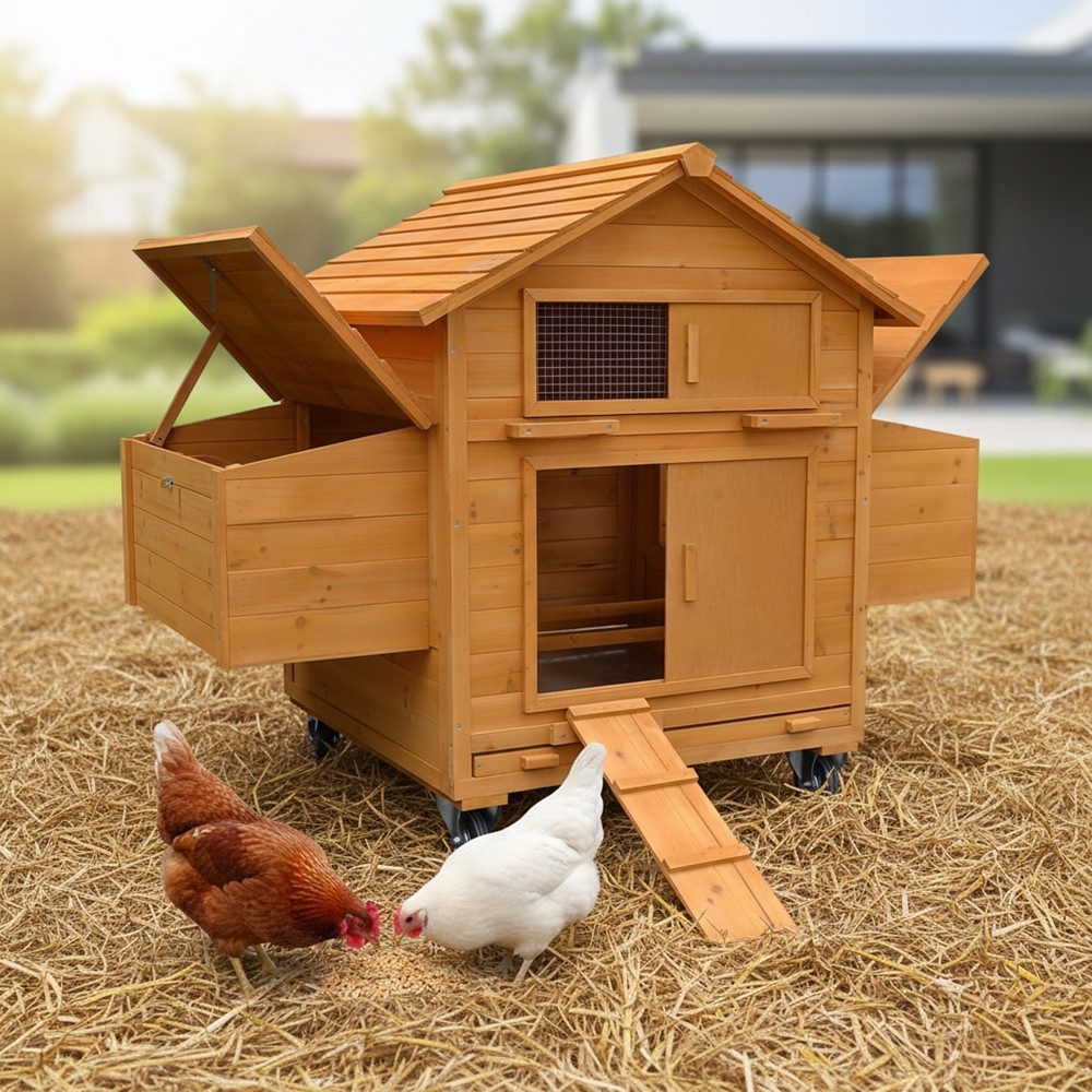 Mucola Hühnerstall Rollbarer Hühnerstall inkl. 2 Nestboxen Rampe Hühnerhaus, Schützt vor Bodennässe und Kälte