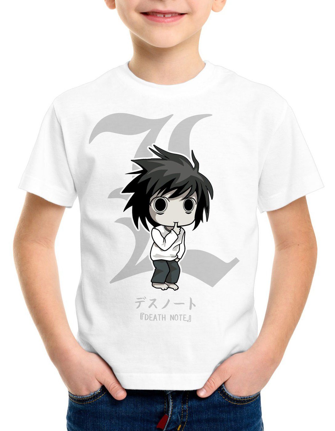 Notizbuch Anime Death T-Shirt Manga Kinder Note Print-Shirt style3 weiß L Yagami