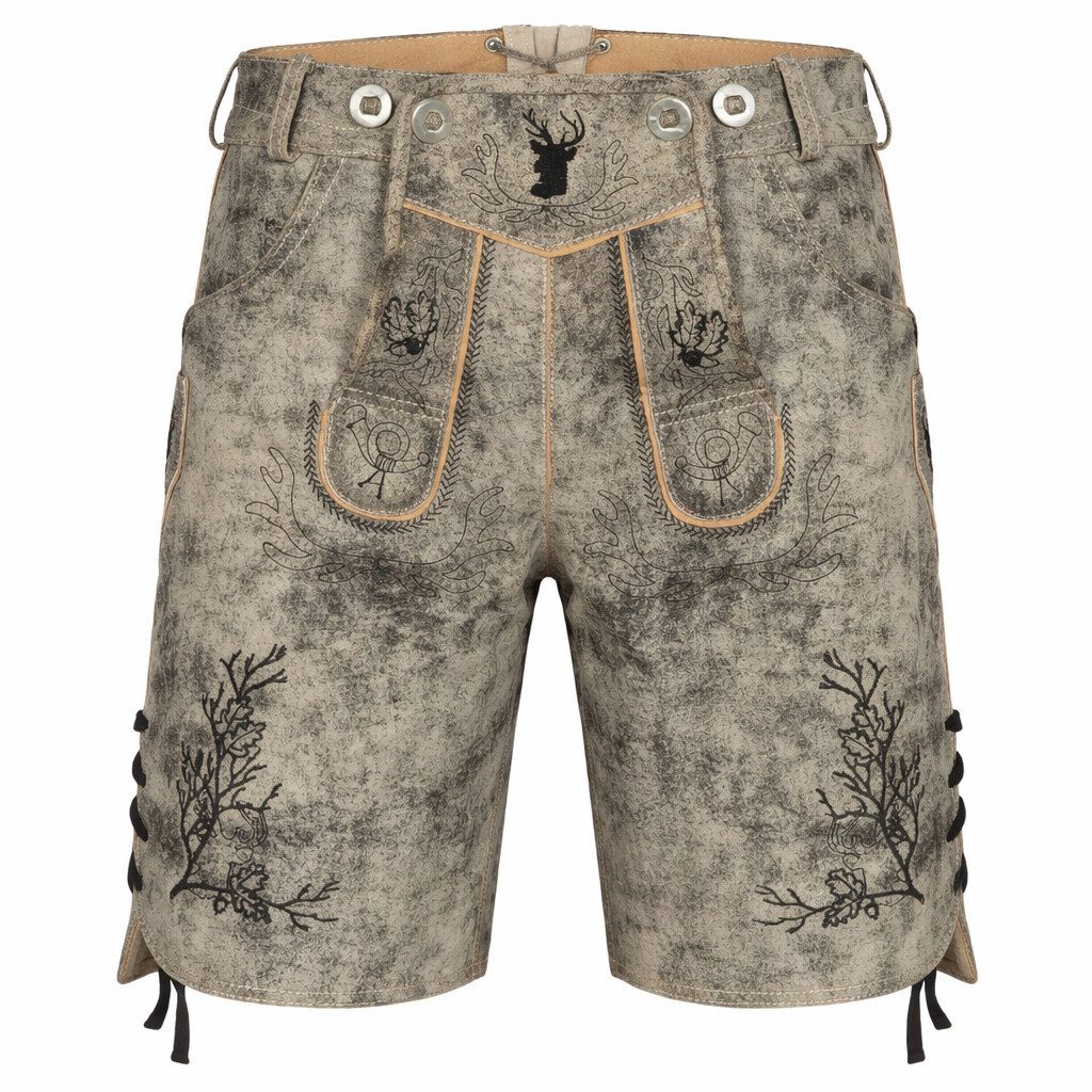 PAULGOS Trachtenhose Herren Lederhose Kurz mit Trägern 100% Echtleder - HK3 ANTIK