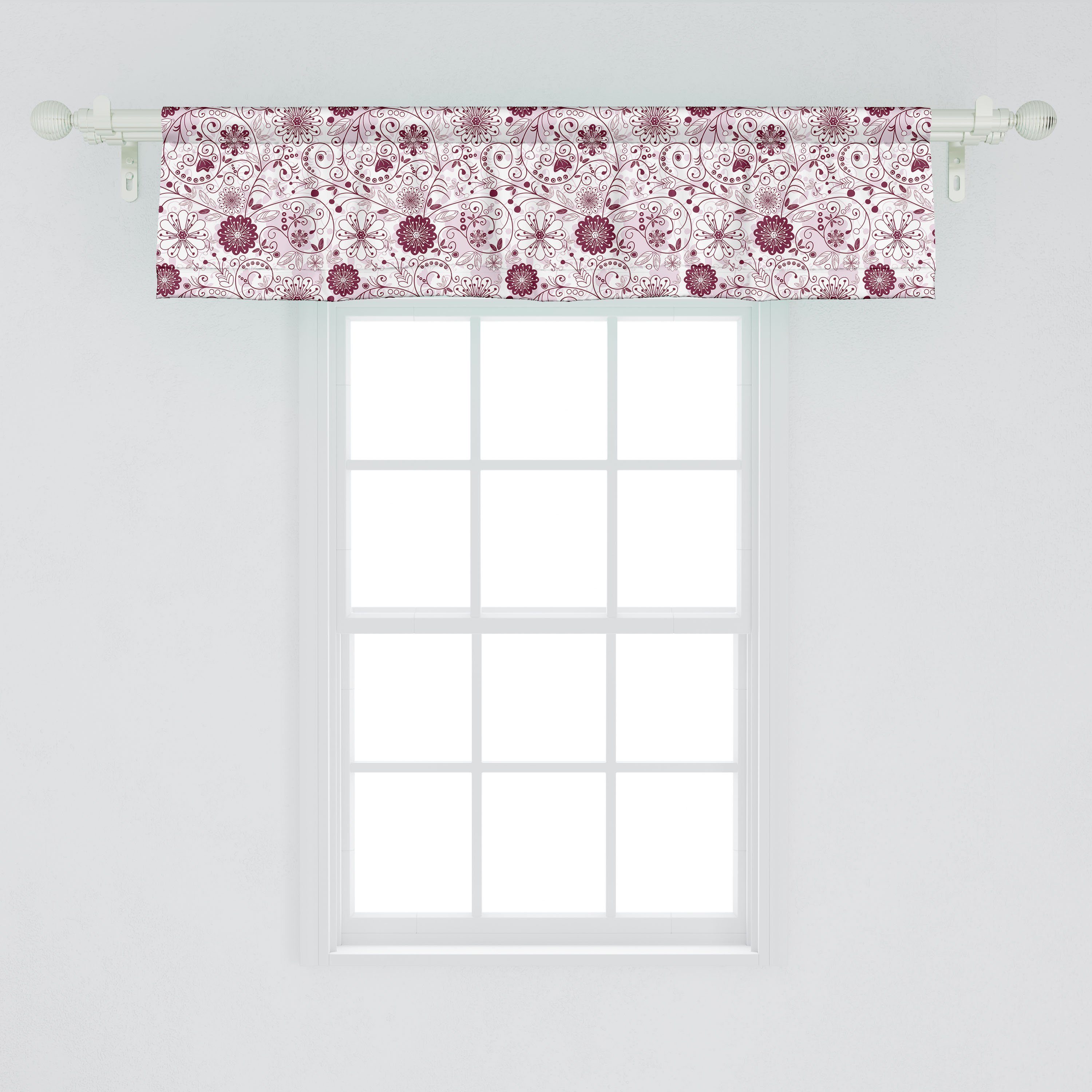 Scheibengardine Abakuhaus, Schlafzimmer Stangentasche, für Vorhang Küche Blumen Dekor mit Volant Microfaser, Lebendige Barock