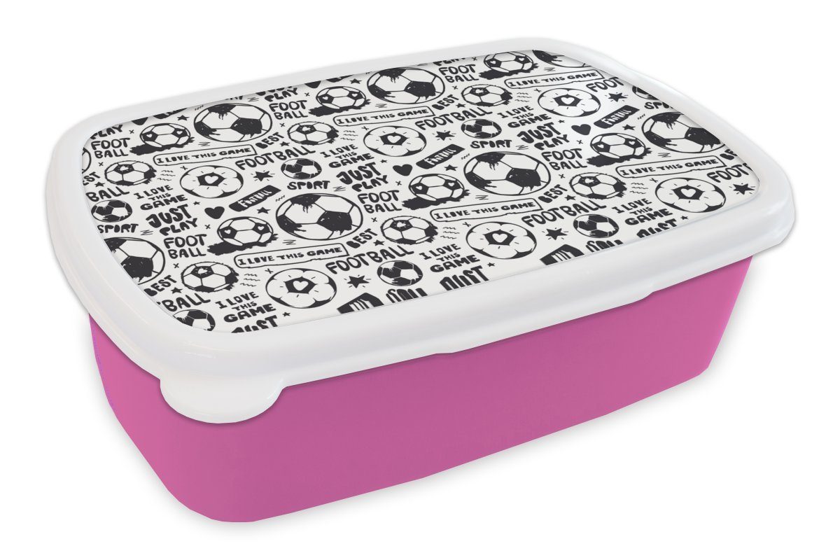 MuchoWow Lunchbox Fußball - Sport - Zitate - Muster, Kunststoff, (2-tlg), Brotbox für Erwachsene, Brotdose Kinder, Snackbox, Mädchen, Kunststoff rosa