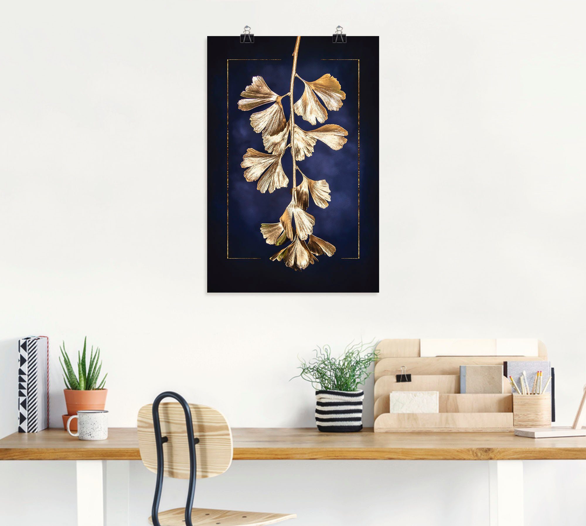 Artland Wandbild Goldener Wandaufkleber als (1 versch. Blätterbilder Größen Alubild, in Poster Gingko, Leinwandbild, oder St)