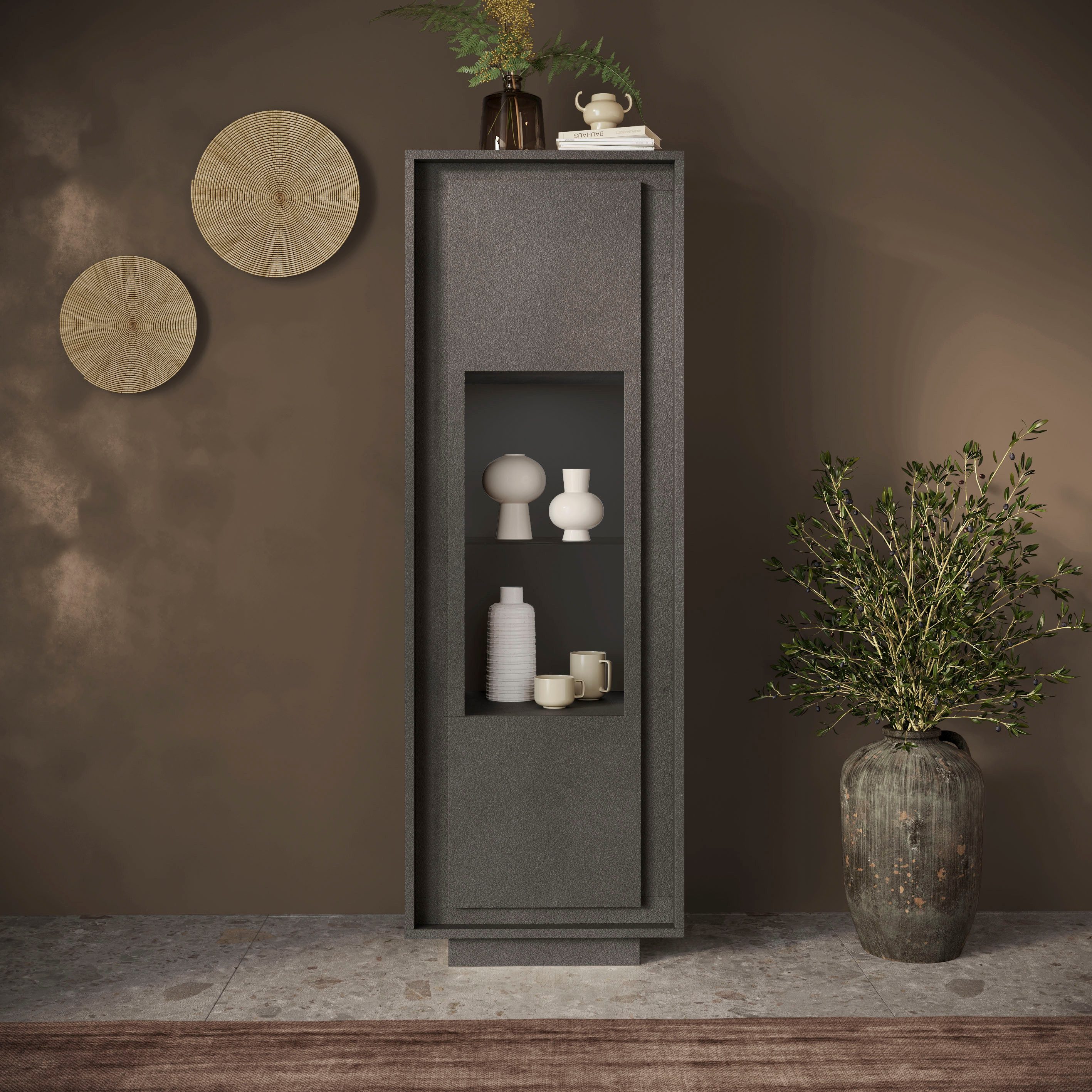 Home affaire Vitrine Sky, B/H 67/197 cm, Vitrinenschrank/Standvitrine/Glasvitrine, 1 Tür Softclosing, Korpus & Front 22 mm stark, Rahmen-Optik