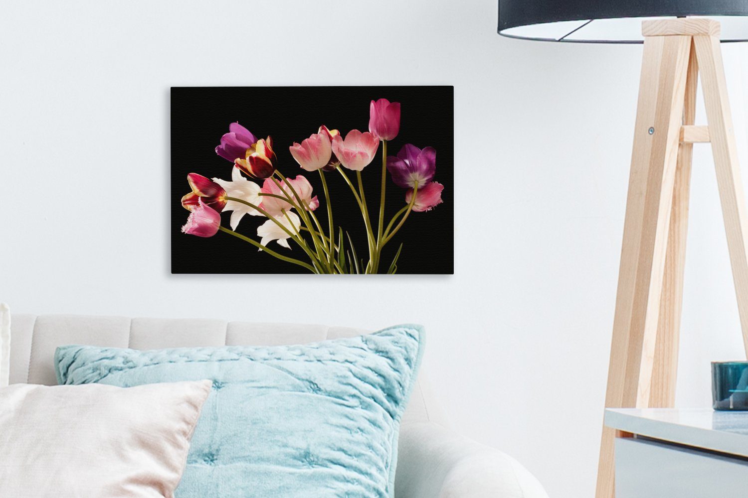 Wandbild 30x20 (1 Farben, Tulpen - Aufhängefertig, Wanddeko, Stillleben St), cm OneMillionCanvasses® Leinwandbild - Leinwandbilder,
