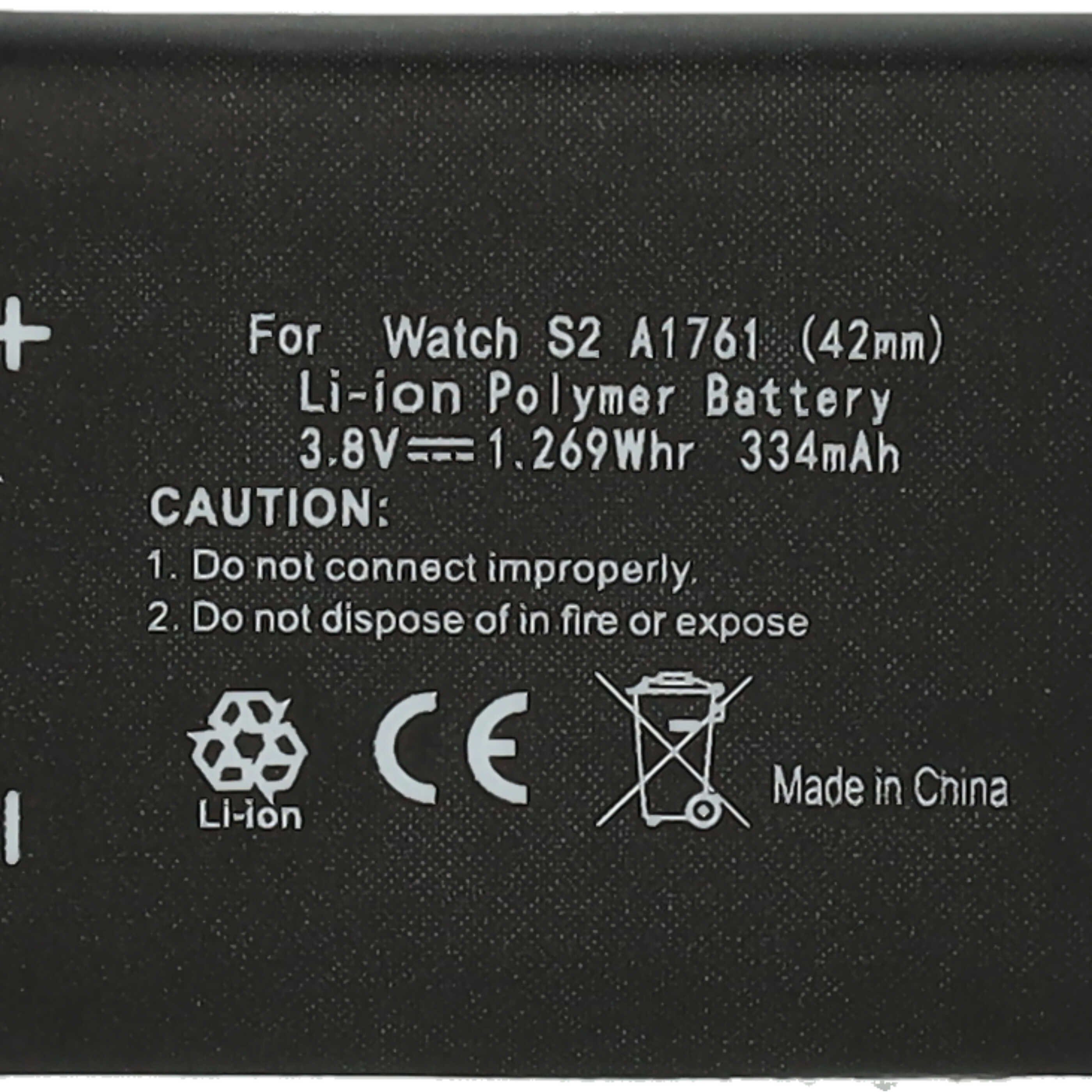 vhbw Akku passend für Apple Watch A1817, A1758 Smartwatch (334 mAh, 3,8 V, Akku Akku Li-Polymer 334 mAh (3,8 V), Leistungsfähiger Austausch-Akku für Fitness-Tracker, Sportuhr