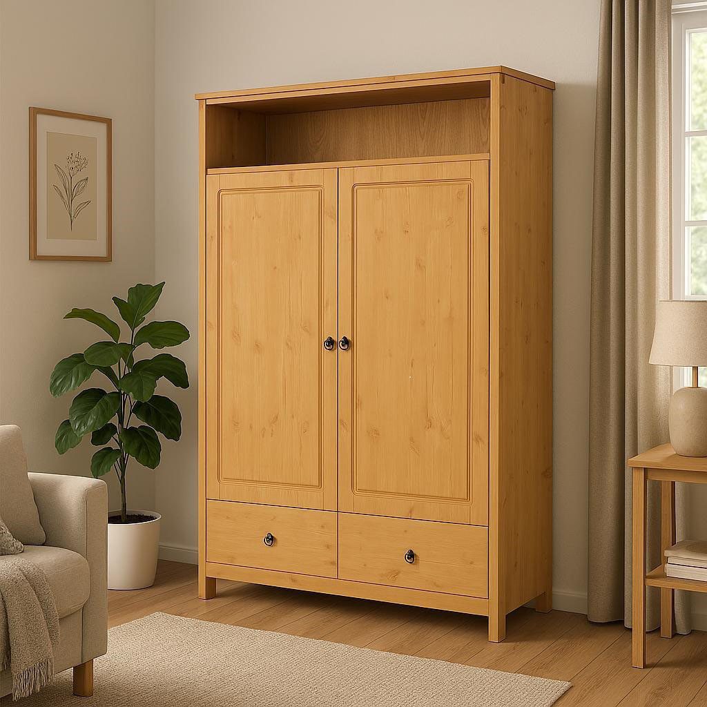 OTTO home Wäscheschrank Gotland! Home Office Schrank, Mehrzweckschrank, Büroschrank (H/B/T ca. 180/125/40cm) mit Ausziehregal, Schublade, stabil + langlebig, Massivholz made in EU