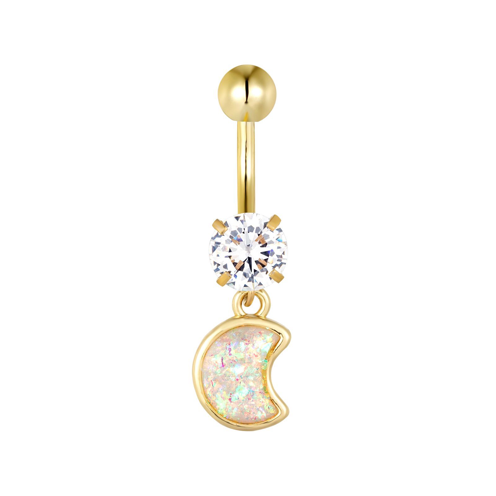 Bauchnabelpiercing Edelstahl Bananabell Anhänger Mond Epoxyharz Opal Weiss HB559