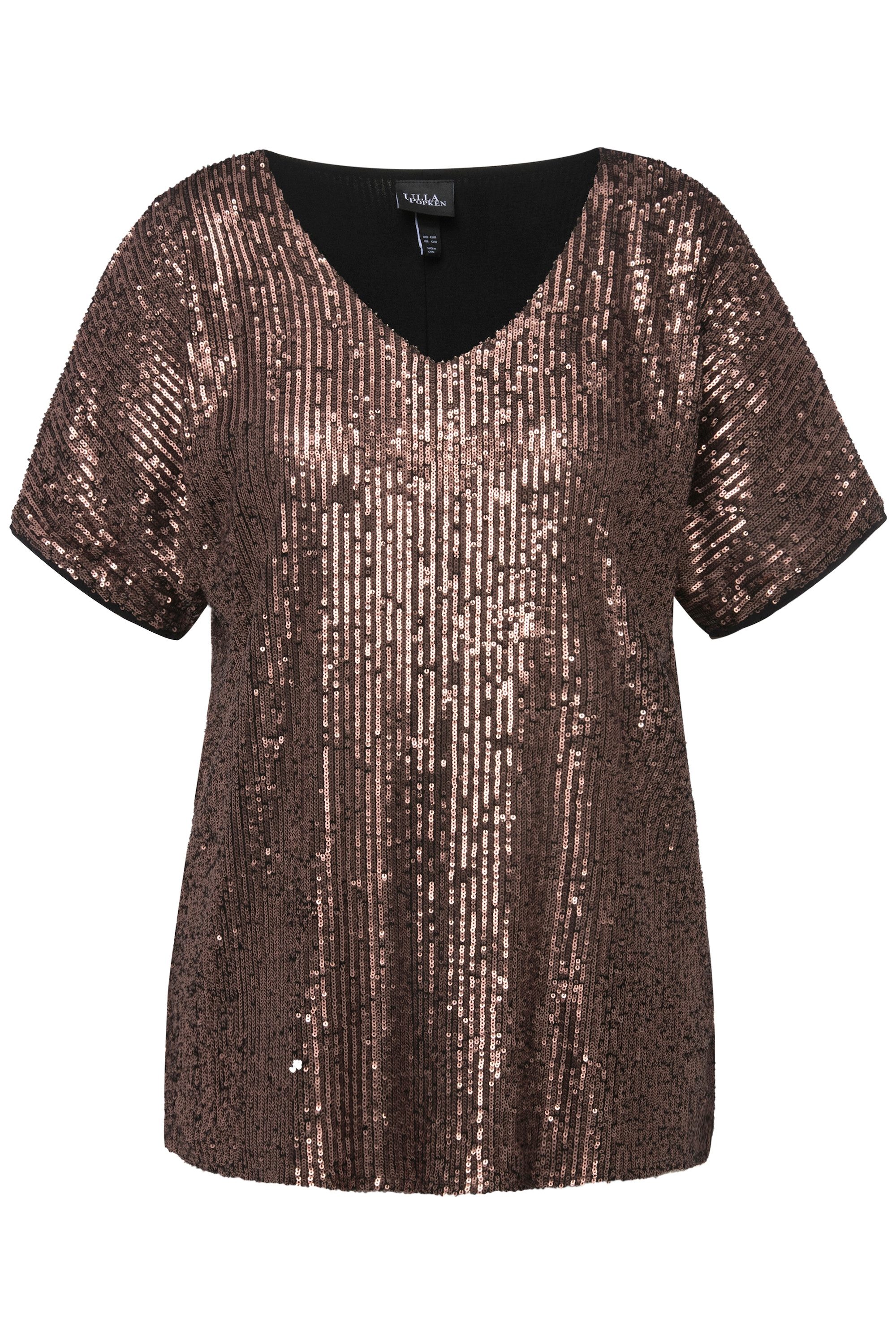 Ulla Popken T-Shirt Pailletten-Shirt Oversized V-Ausschnitt günstig online kaufen