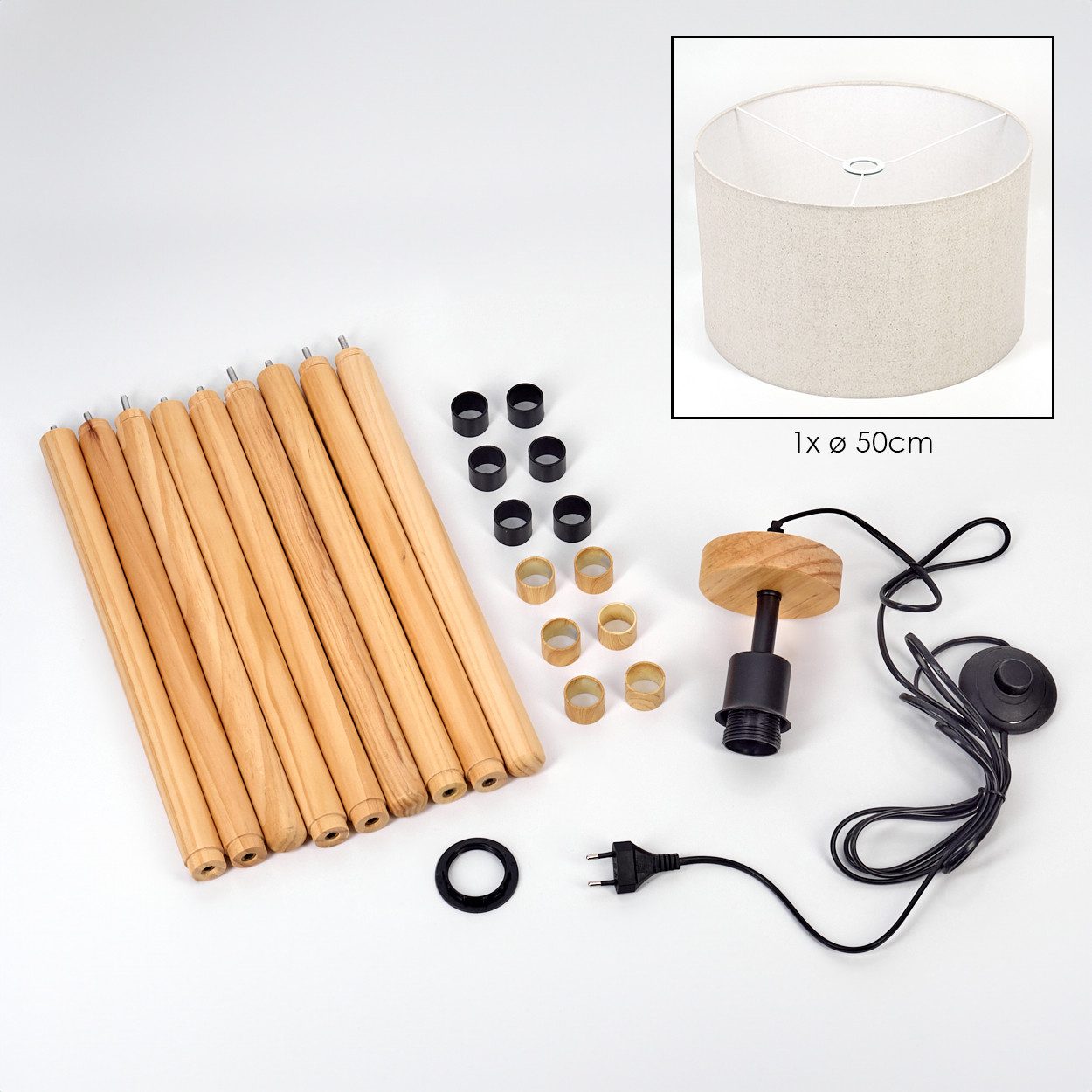 hofstein Stehlampe Stehlampe aus Holz/Metall im modernen Boho-Design, ohne Leuchtmittel, Stehleuchte mit Schirm aus Stoff und Fußschalter, Ø 50cm, 152,5cm, E27 – Bild 5 von 5