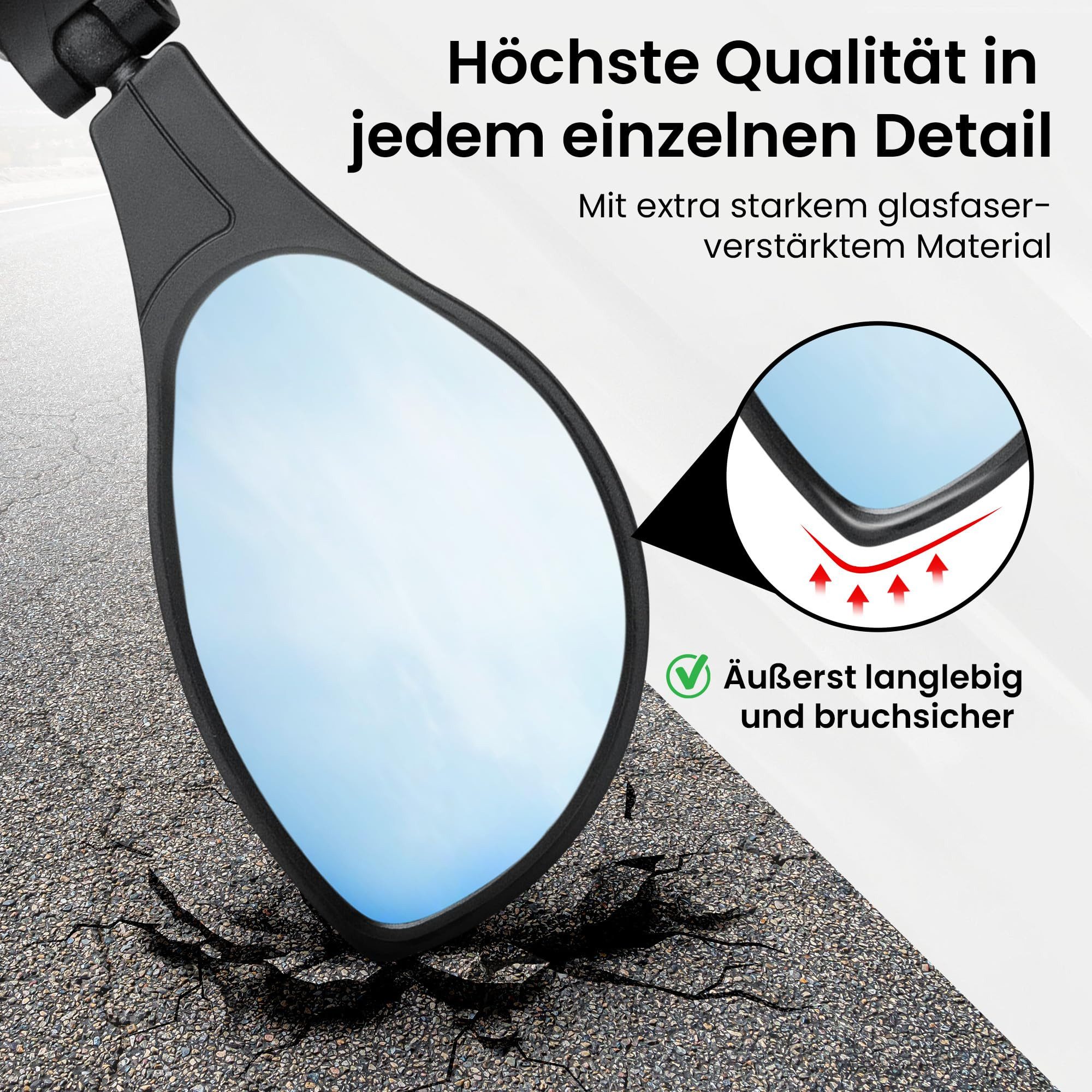 XiRRiX Fahrradspiegel, Fahrrad Spiegel, Rückspiegel für Fahrrad E-Bike, eBike Zubehör, Schlagfestes Glas - für Lenker links