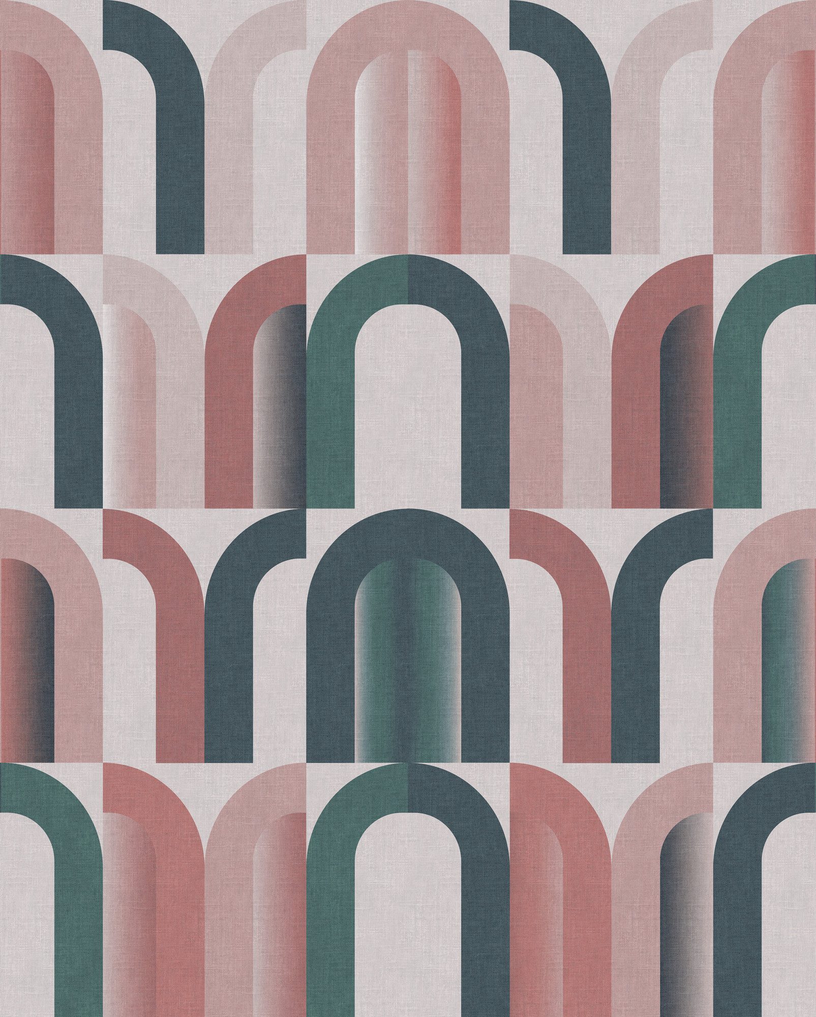 Rasch Fototapete Geometrisches Retro-Muster mit Bögen - Vliestapete Pink, strukturiert, bedruckt, grafisch, Textiloptik, (1 Rolle, 1 St., Kollektion 'Magicwalls' - 2,65 m x 2,12 m), Lichtbeständige Farben - Feucht abwischbar - Restlost abziehbar