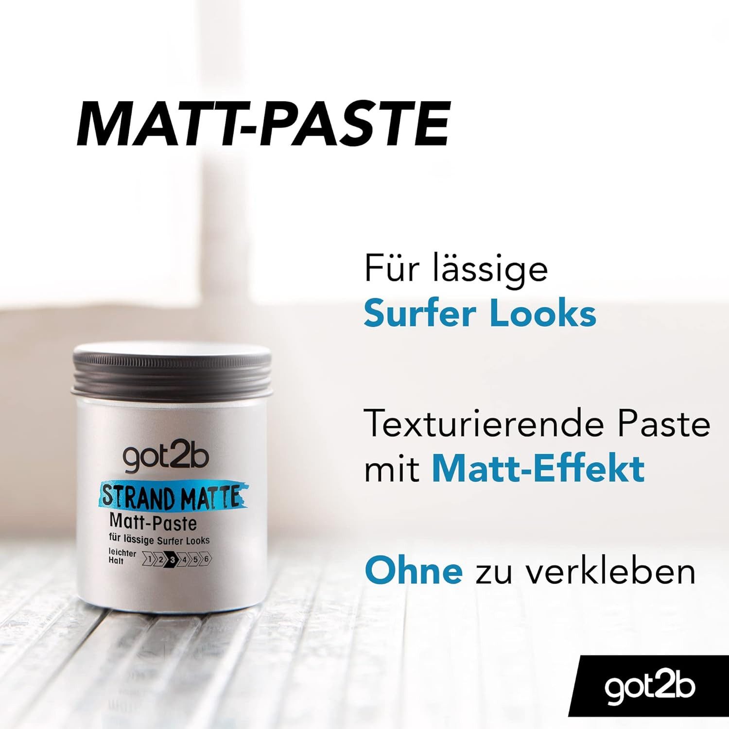 got2b Haarwachs Matt-Paste 100 ml Strand Matte, 1-tlg., Styling Paste, für matte Surfer Looks - Ohne verkleben