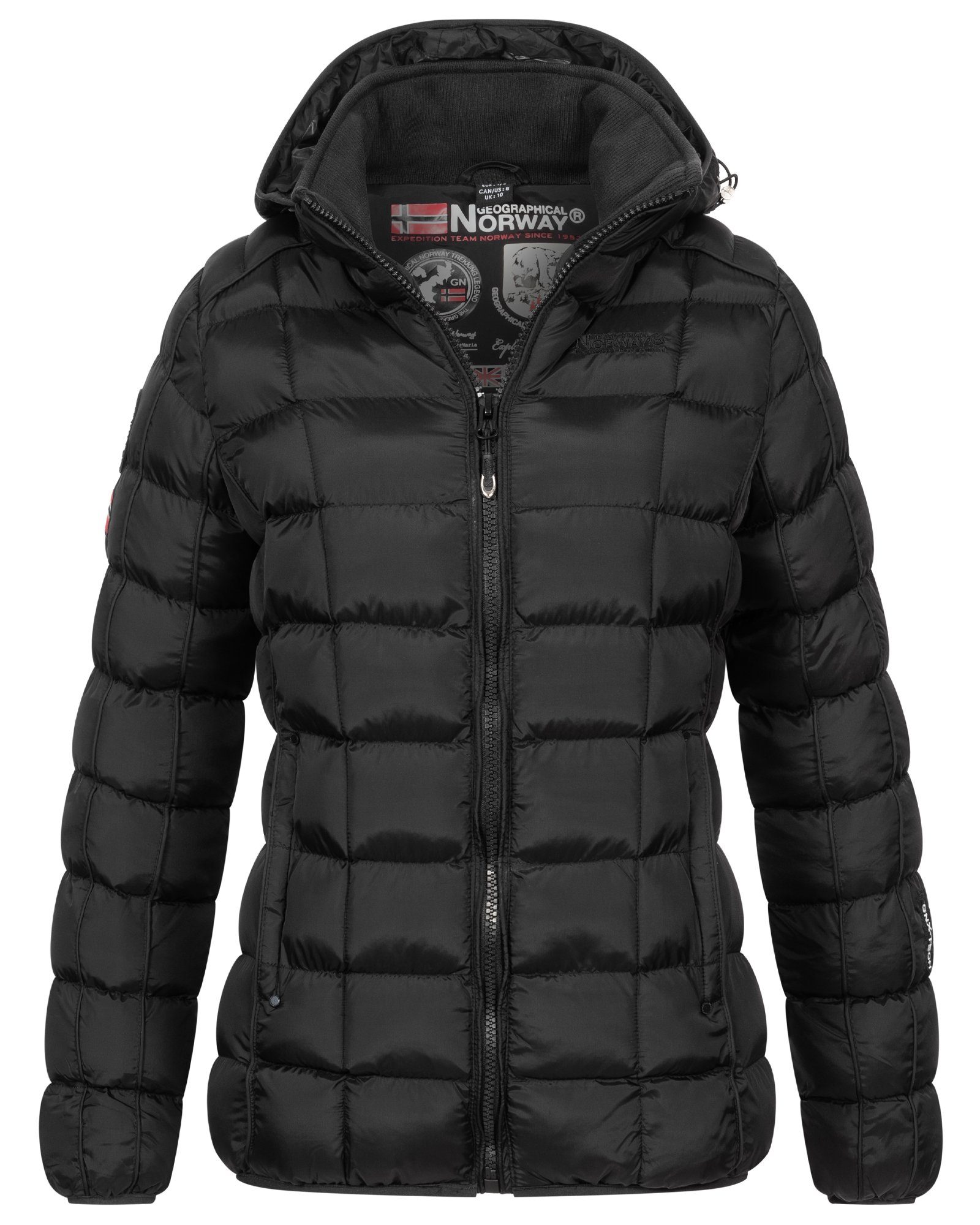 Parka Steppjacke Schwarz Norway Outdoor Jacke Gesteppt Winterjacke Geographical Steppjacke Kapuze Warm Damen