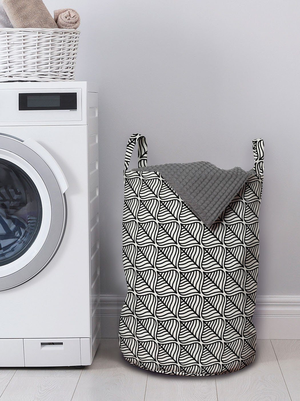 Wäschekorb Abstrakt Wie Kordelzugverschluss mit Abakuhaus für Waschsalons, Slanted Blatt Griffen Wäschesäckchen