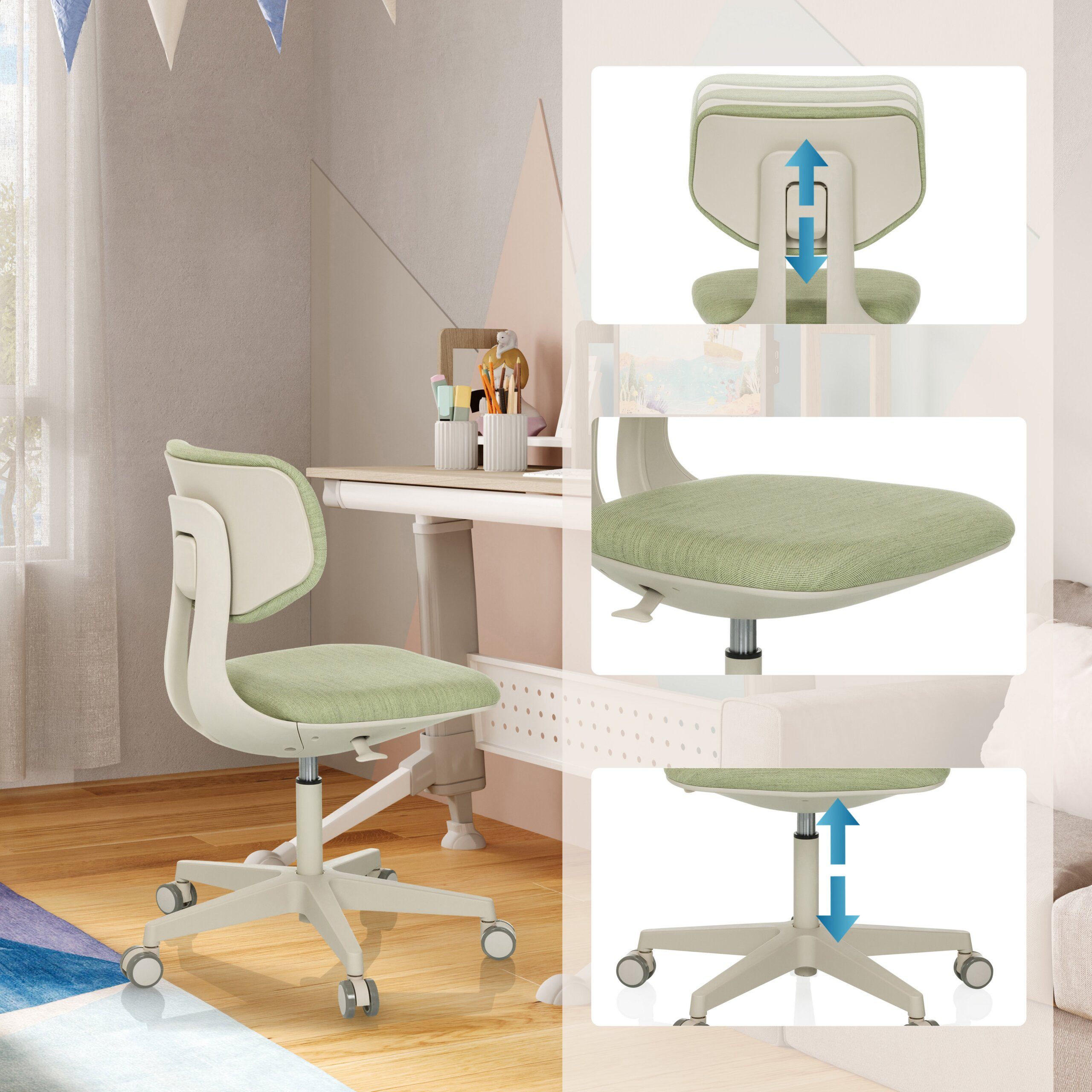 hjh OFFICE Drehstuhl Kinderdrehstuhl Kiddy Classic Stoff ohne Armlehnen (1 St), Kinder Bürostuhl mitwachsend, ergonomisch