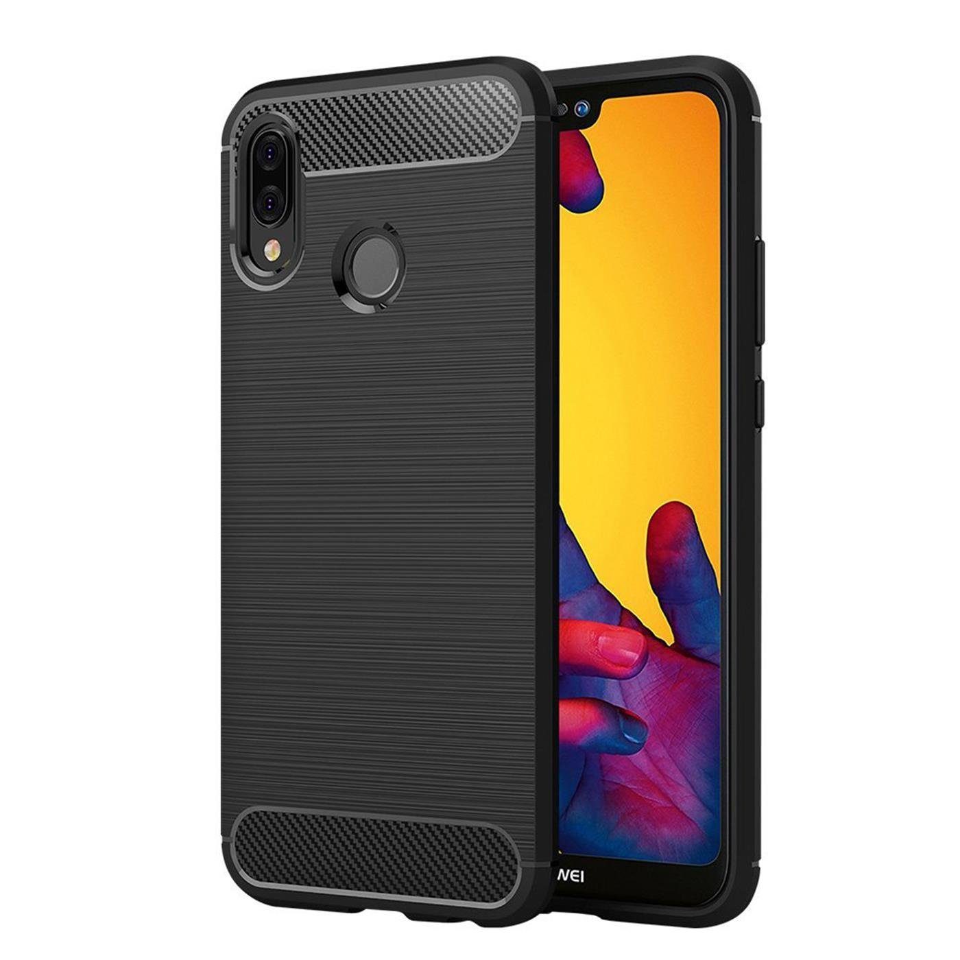 CoolGadget Handyhülle Schwarz als 2in1 Schutz Cover Set für das Huawei P20 Lite 5,84 Zoll, 2x 9H Glas Display Schutz Folie + 1x TPU Case Hülle für P20 Lite