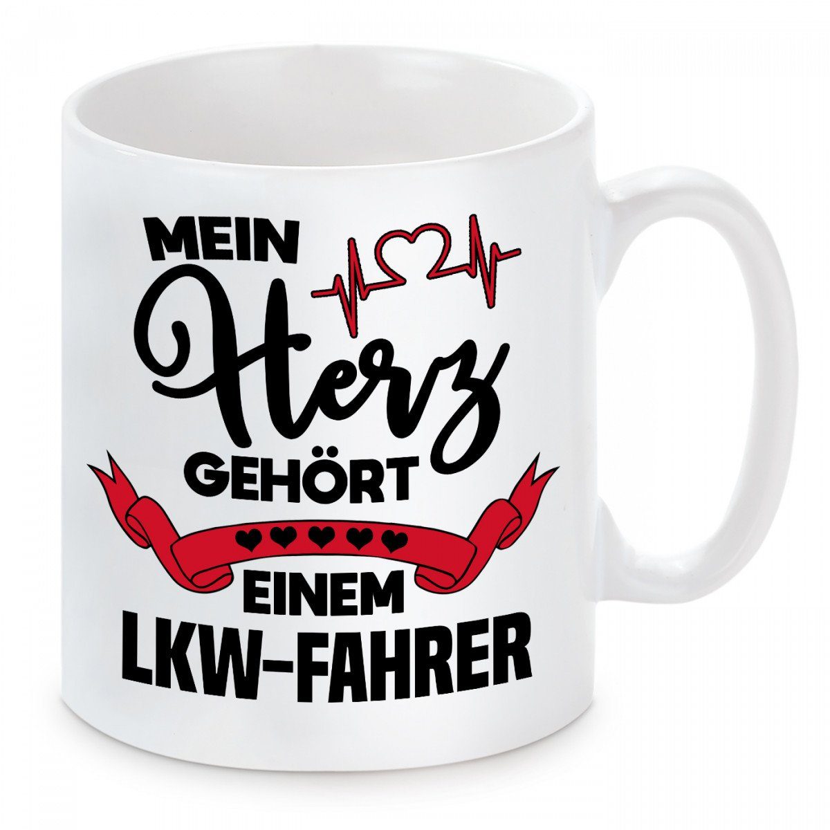 Herzbotschaft Tasse Kaffeebecher mit Motiv Mein Herz gehört einem LKW Fahrer, Keramik, Kaffeetasse spülmaschinenfest und mikrowellengeeignet