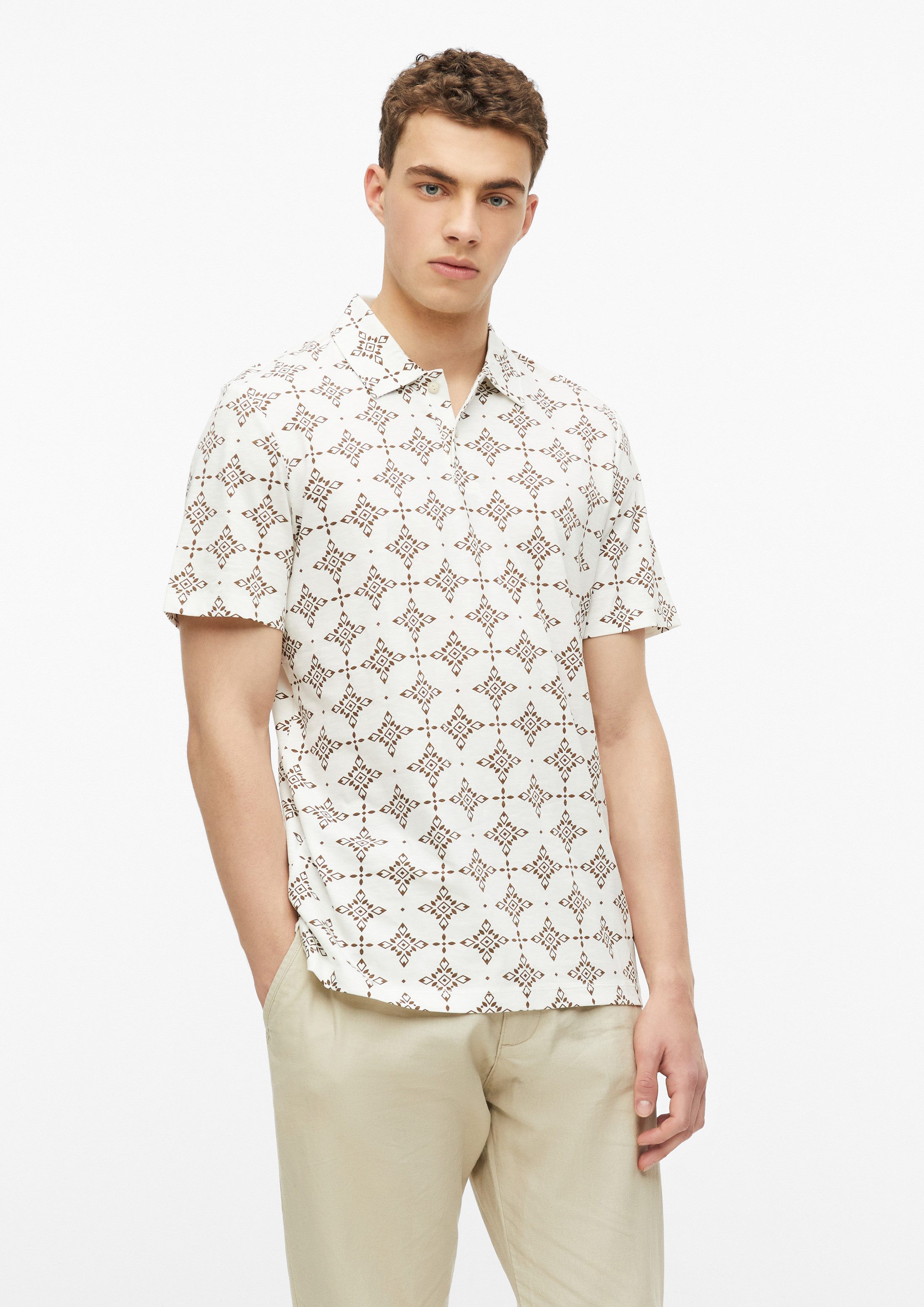 s.Oliver Kurzarmshirt Polo-Shirt Flammgarn-Poloshirt mit All-over-Print