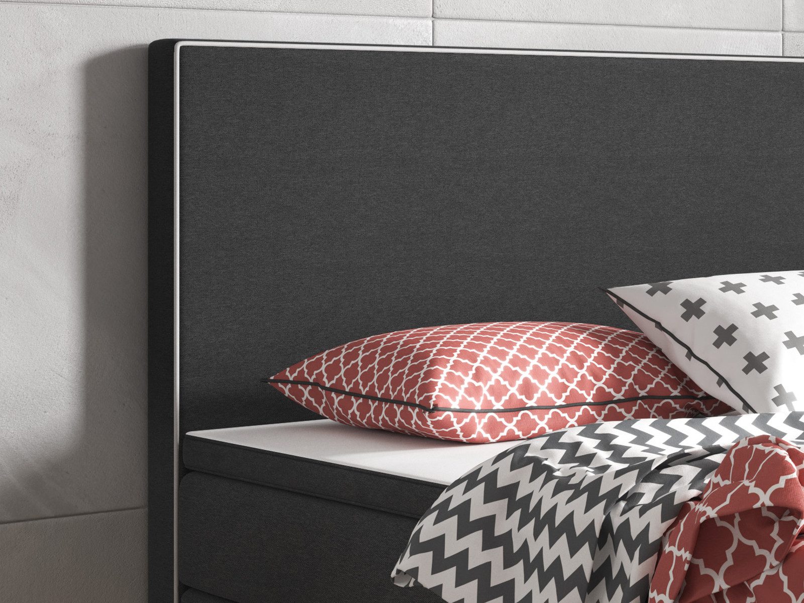 inter Boxspringbett King S Webstoff (180x200 cm, Anthrazit inkl. Matratzen und Topper), inkl. Matratzen und Topper