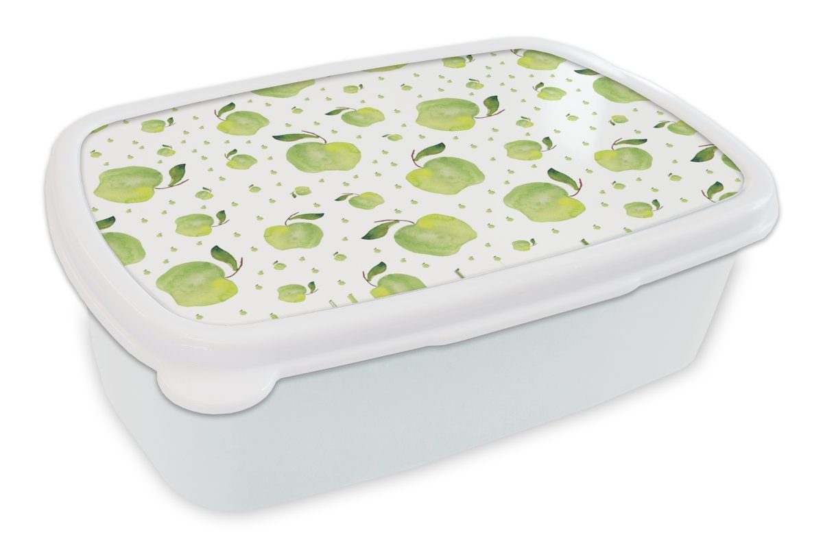 MuchoWow Lunchbox Äpfel - Grün - Muster, Kunststoff, (2-tlg), Brotbox für Kinder und Erwachsene, Brotdose, für Jungs und Mädchen weiß | Lunchboxen