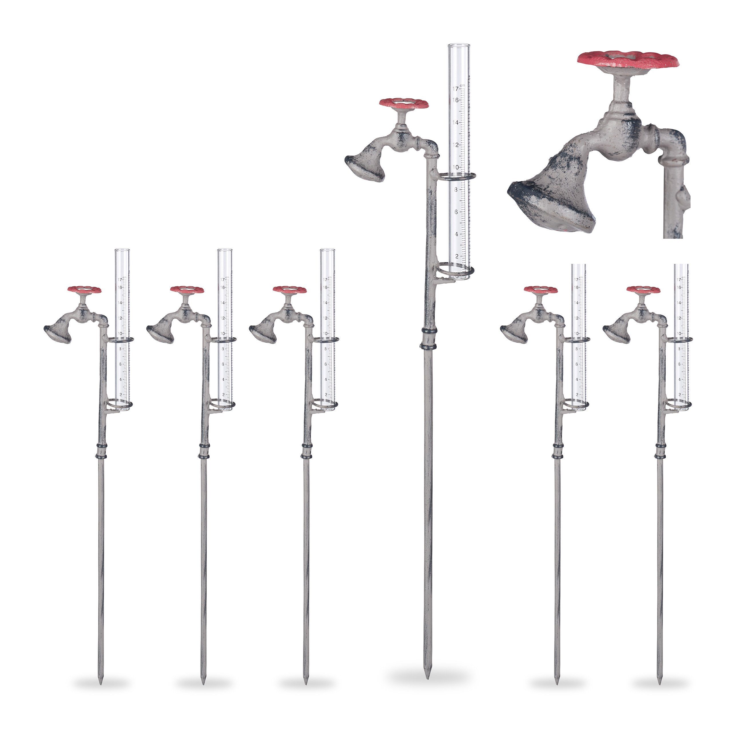 Gartenstecker 6 x Regenmesser Wasserhahn