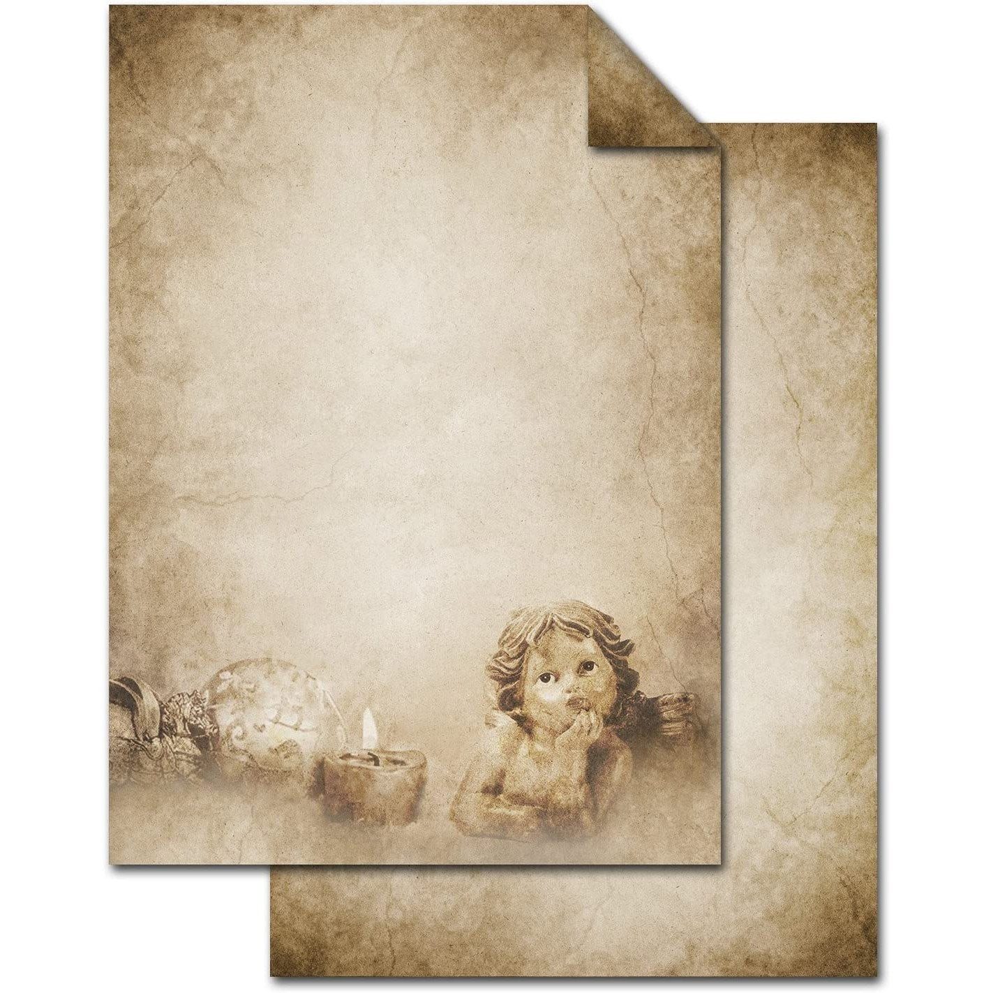 Logbuch-Verlag Klappkarte 100 Blatt Weihnachts-Briefpapier beige ENGEL VINTAGE beidseitig