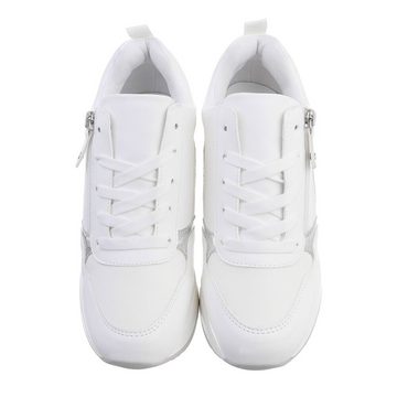 Ital-Design Damen Low-Top Freizeit Sneaker Keilabsatz/Wedge Sneakers Low in Weiß