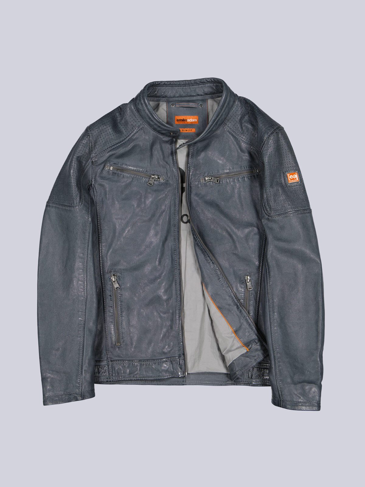 Lederjacke Herren Lederjacke in Bikeroptik, Mittelblau