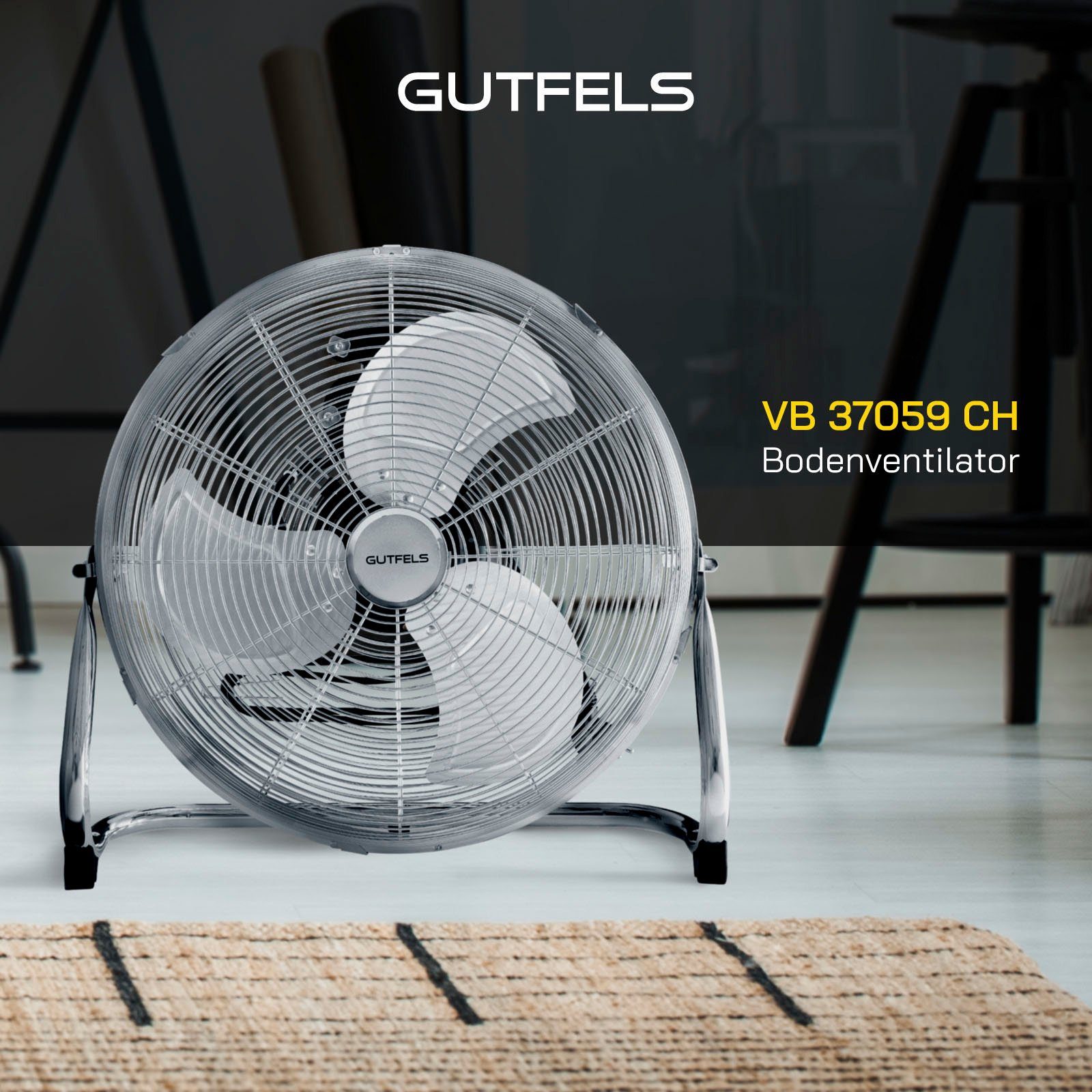 Gutfels Bodenventilator Vollmetall, VB 37059 ch, 100 Leistung, edelstahlfarben Ø 50 cm, W