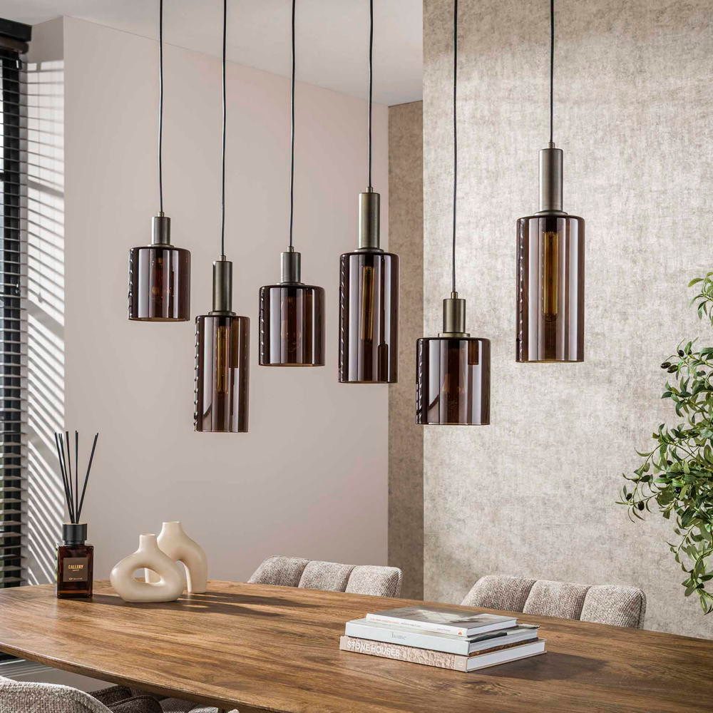famlights Pendelleuchte Pendelleuchte Geli in Braun E27 6-flammig