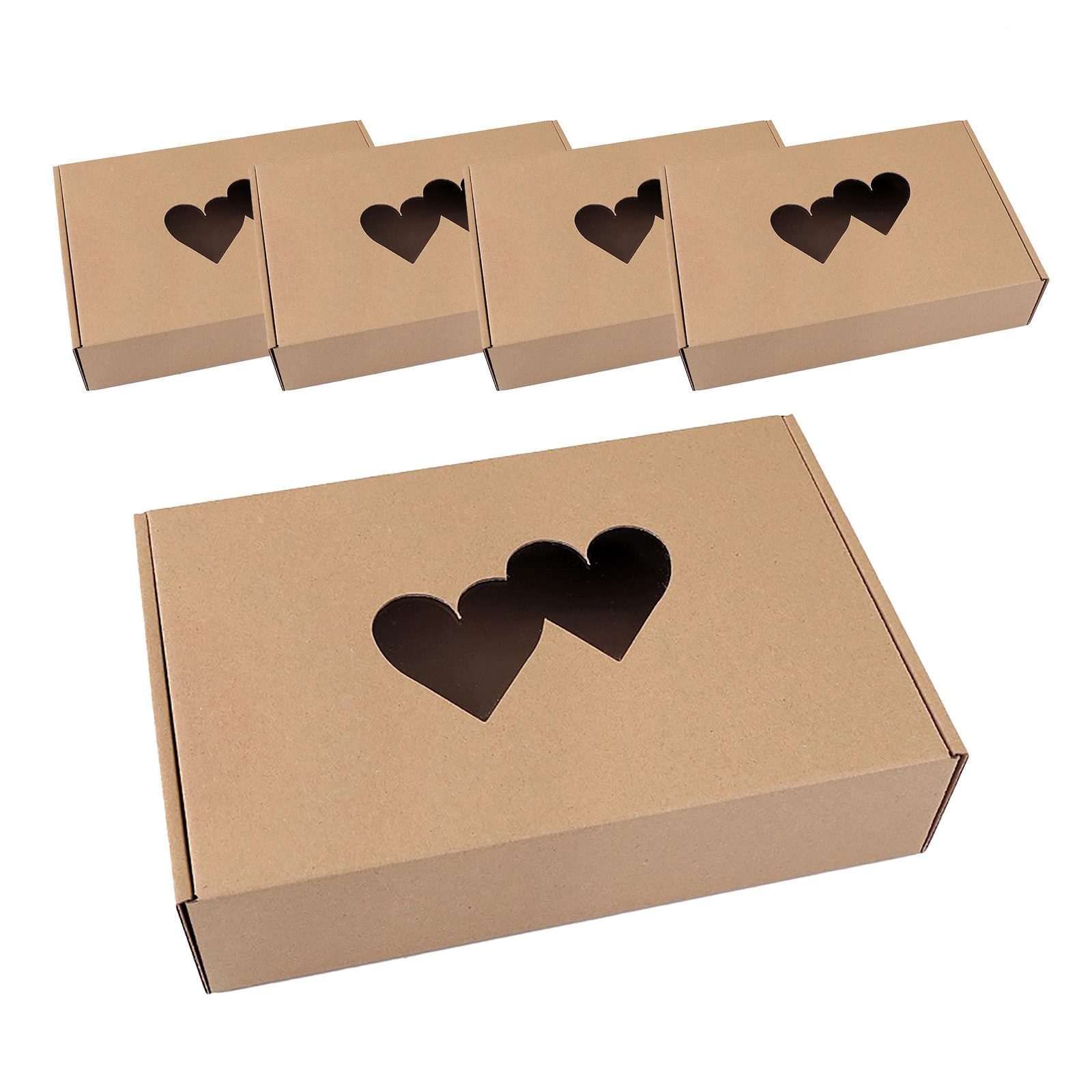 maDDma Geschenkbox 5x Geschenkschachtel Box Pappe rechteckig Sichtfenster Herzform (5 St), 25 x 17 x 6 cm