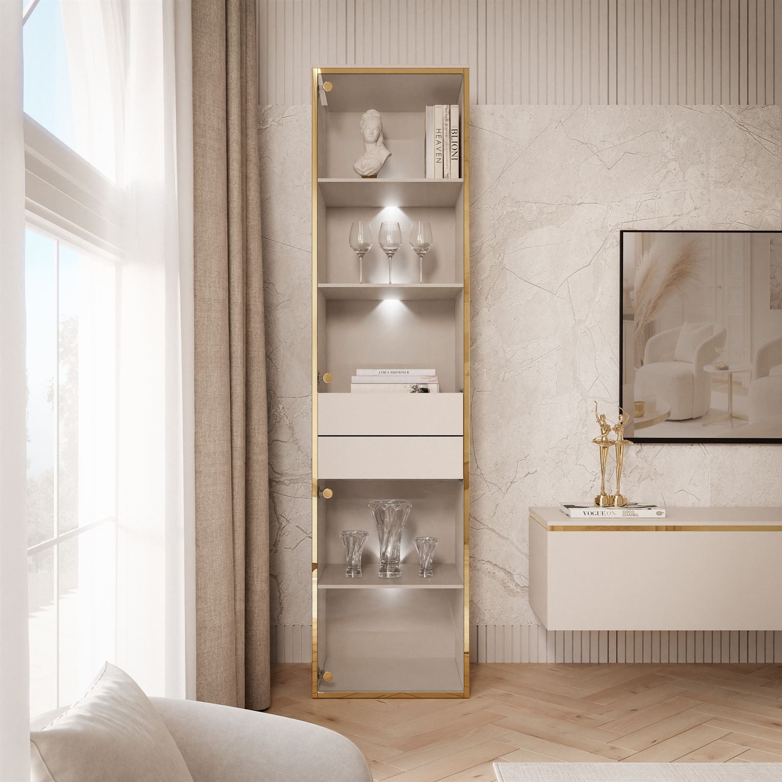 Lookway Glasvitrine AURORA KASZMIR mit LED-Beleuchtung