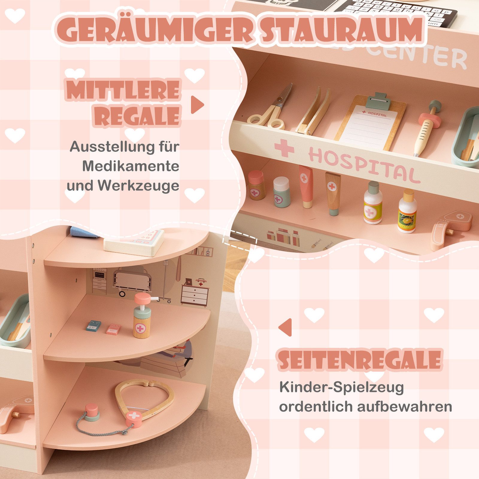 COSTWAY Spielzeug-Arztkoffer, Kinder Arzt Spielset mit medizinischen Zubehör